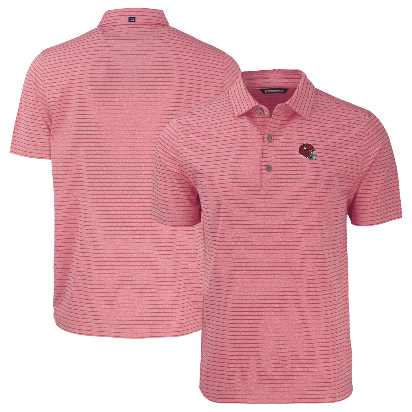 Men's Cutter & Buck Heather Red Kansas City Chiefs Helmet Forge Eco Heather Stripe Stretch Recycled Polo