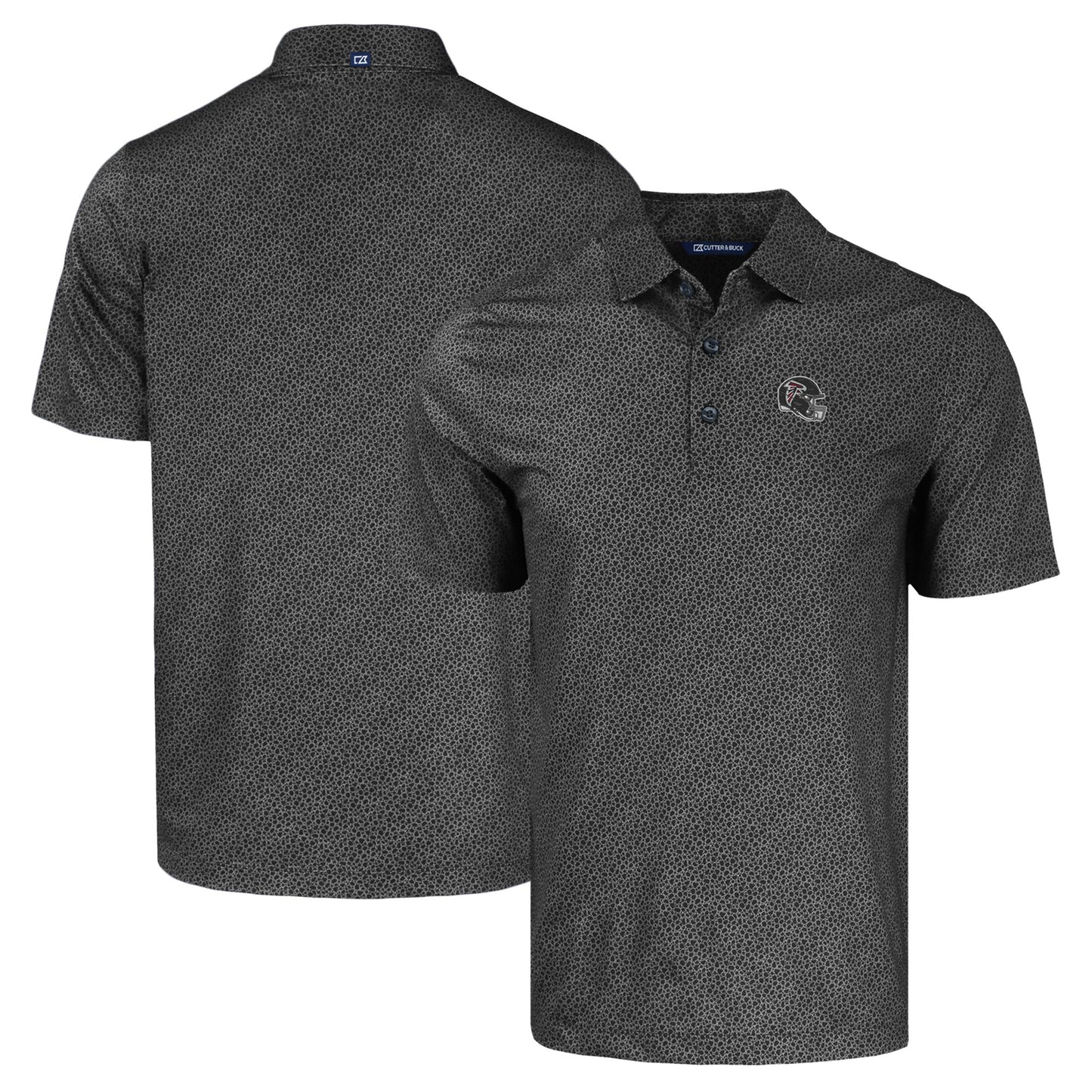 Men's Cutter & Buck Black Atlanta Falcons Helmet Pike Eco Pebble Print Stretch Recycled Polo