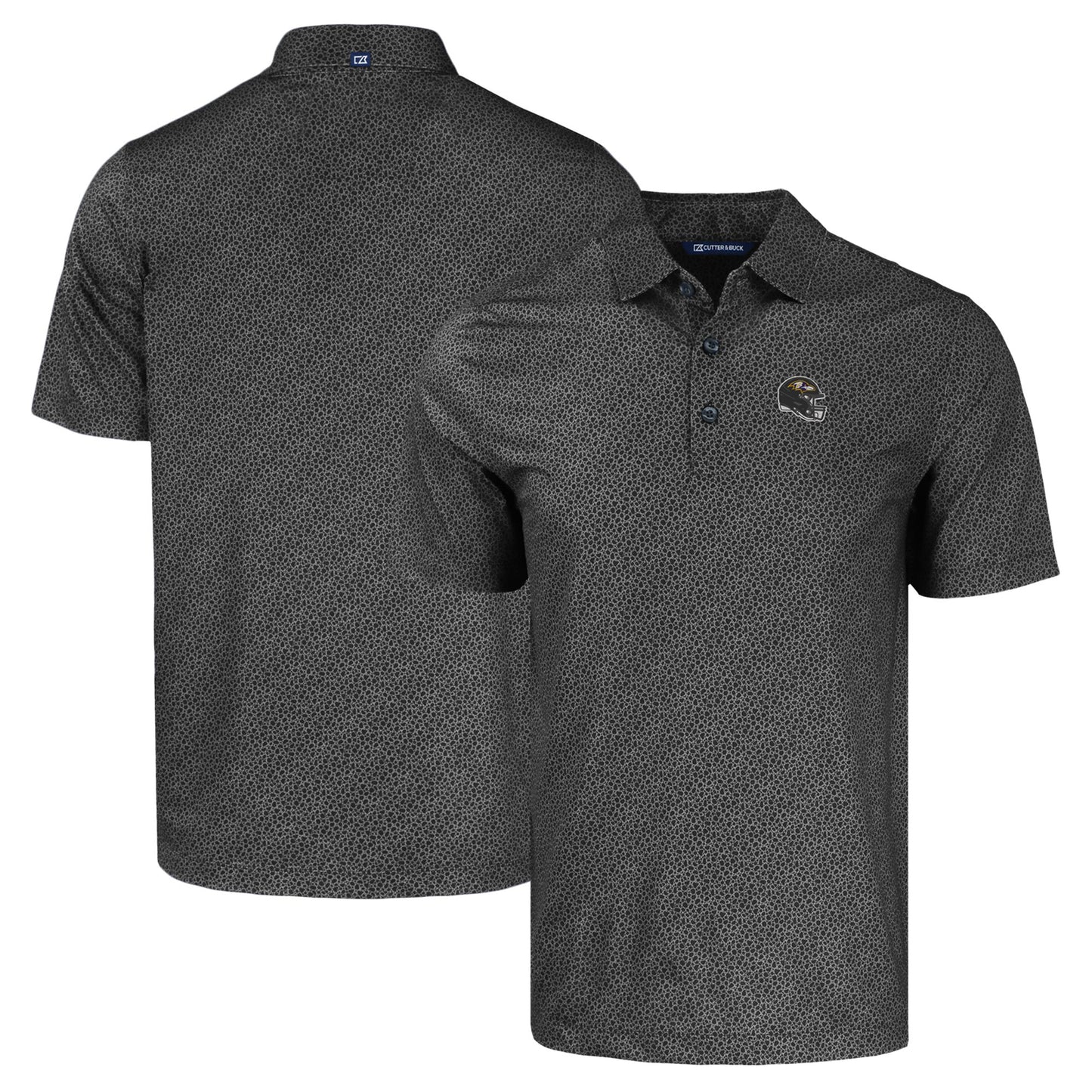 Men's Cutter & Buck Black Baltimore Ravens Helmet Pike Eco Pebble Print Stretch Recycled Polo