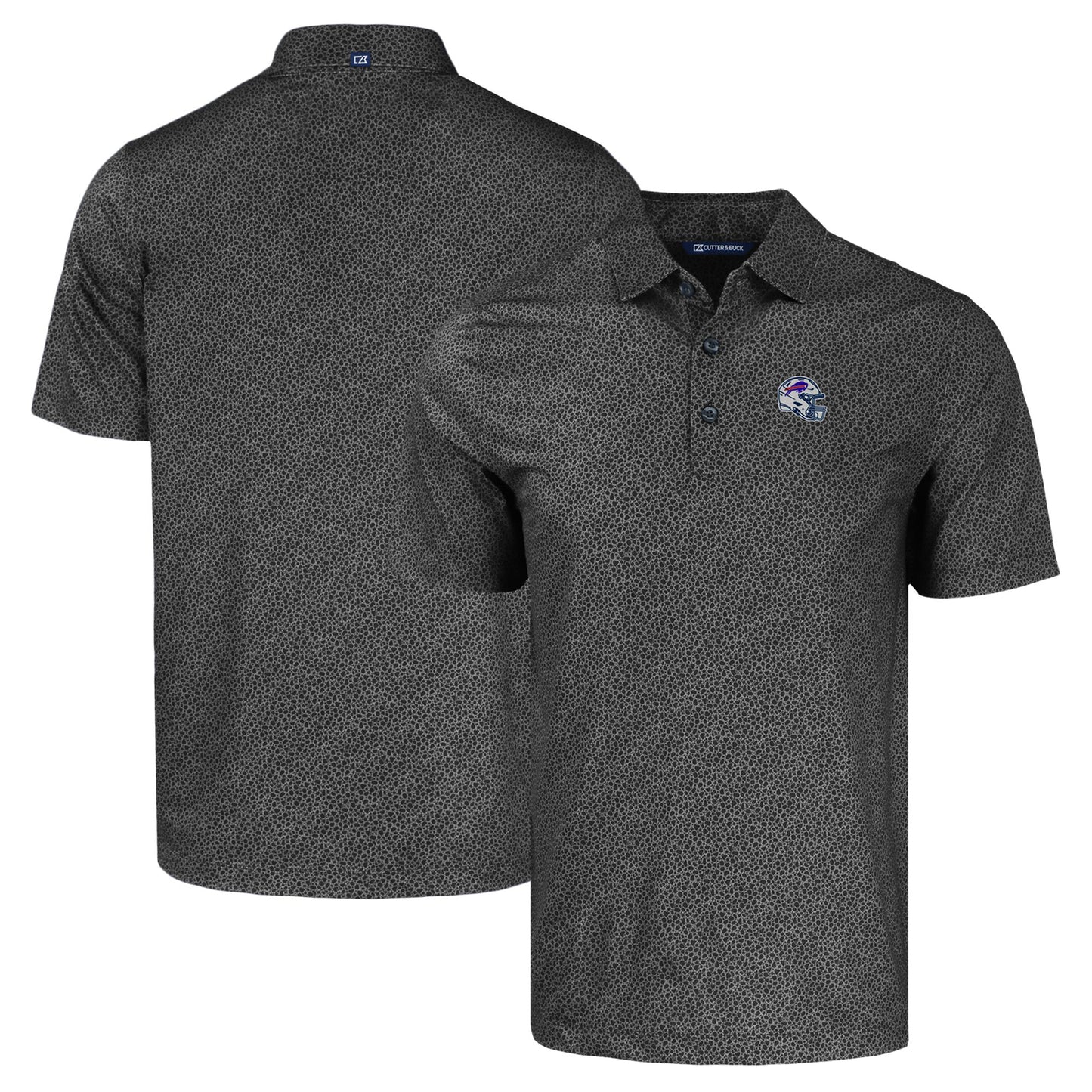 Men's Cutter & Buck Black Buffalo Bills Helmet Pike Eco Pebble Print Stretch Recycled Polo