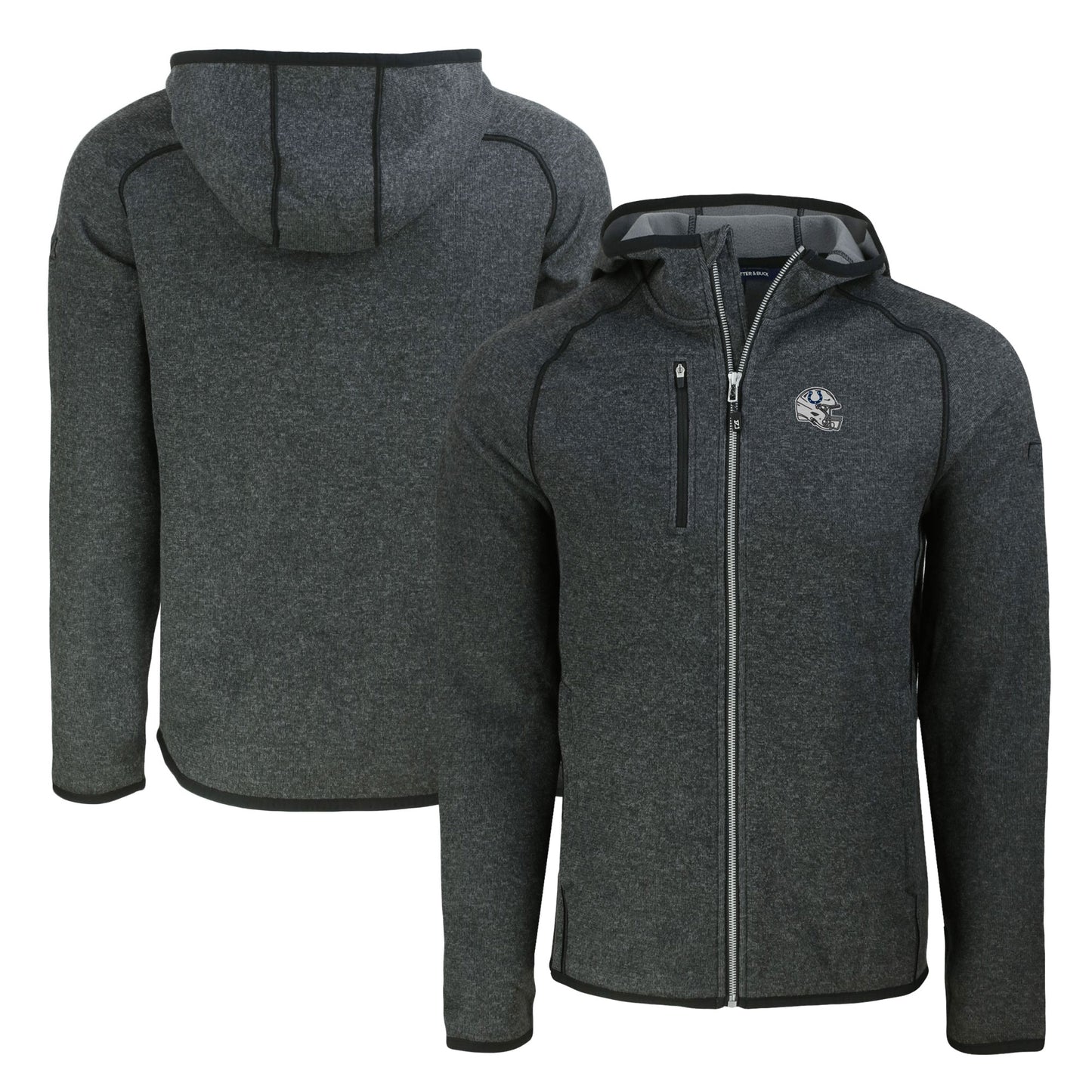 Men's Cutter & Buck Heather Charcoal Indianapolis Colts Helmet Mainsail Sweater-Knit Full-Zip Hoodie