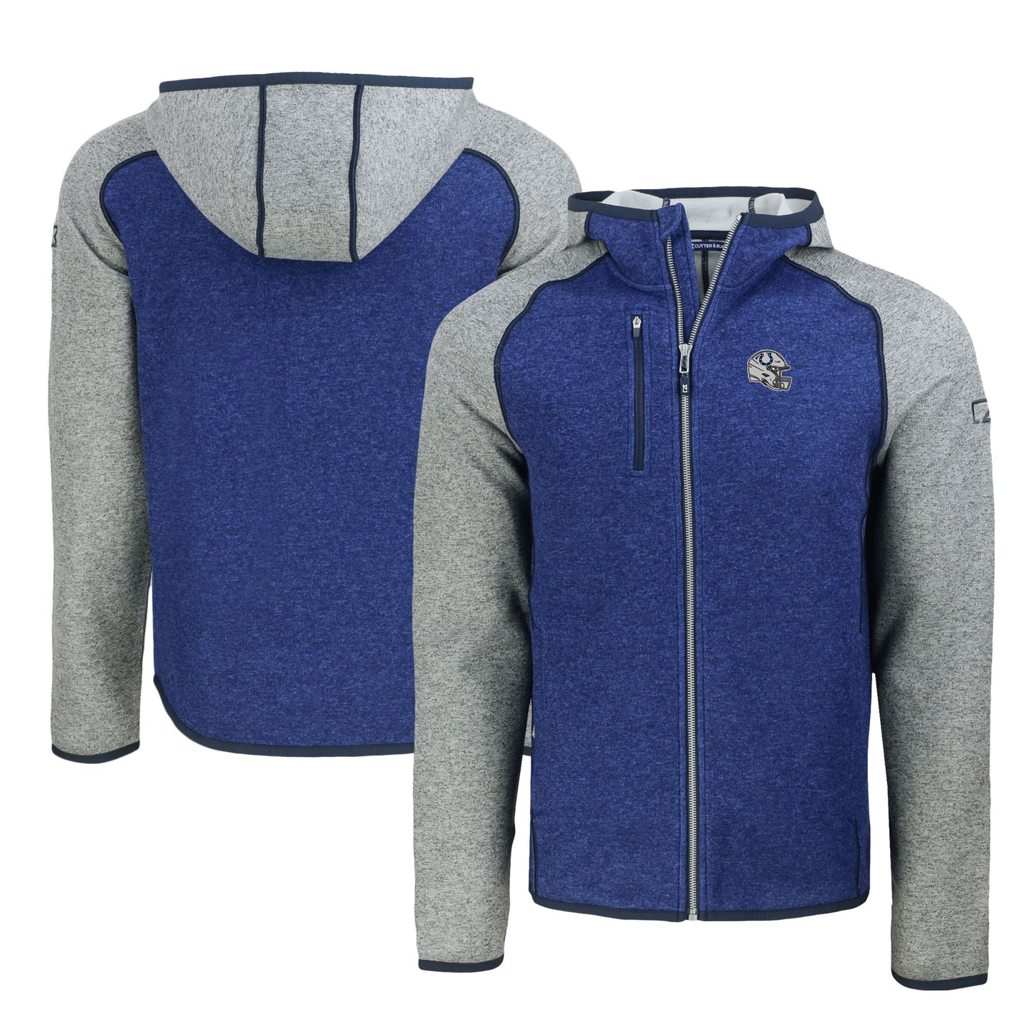 Men's Cutter & Buck Royal/Heather Gray Indianapolis Colts Helmet Mainsail Sweater-Knit Full-Zip Hoodie