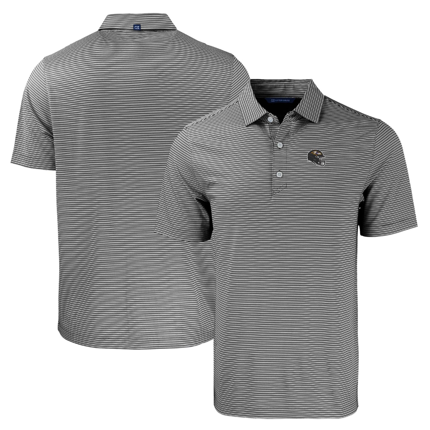 Men's Cutter & Buck Black/White Baltimore Ravens Helmet Forge Eco Double Stripe Stretch Recycled Polo