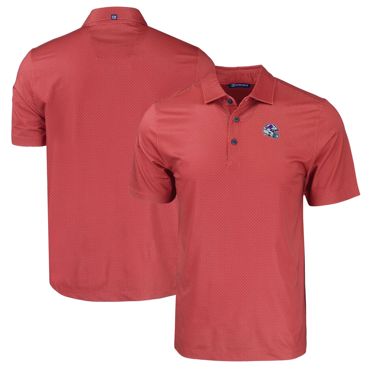 Men's Cutter & Buck Red Buffalo Bills Helmet Big & Tall Pike Eco Tonal Geo Print Stretch Recycled Polo