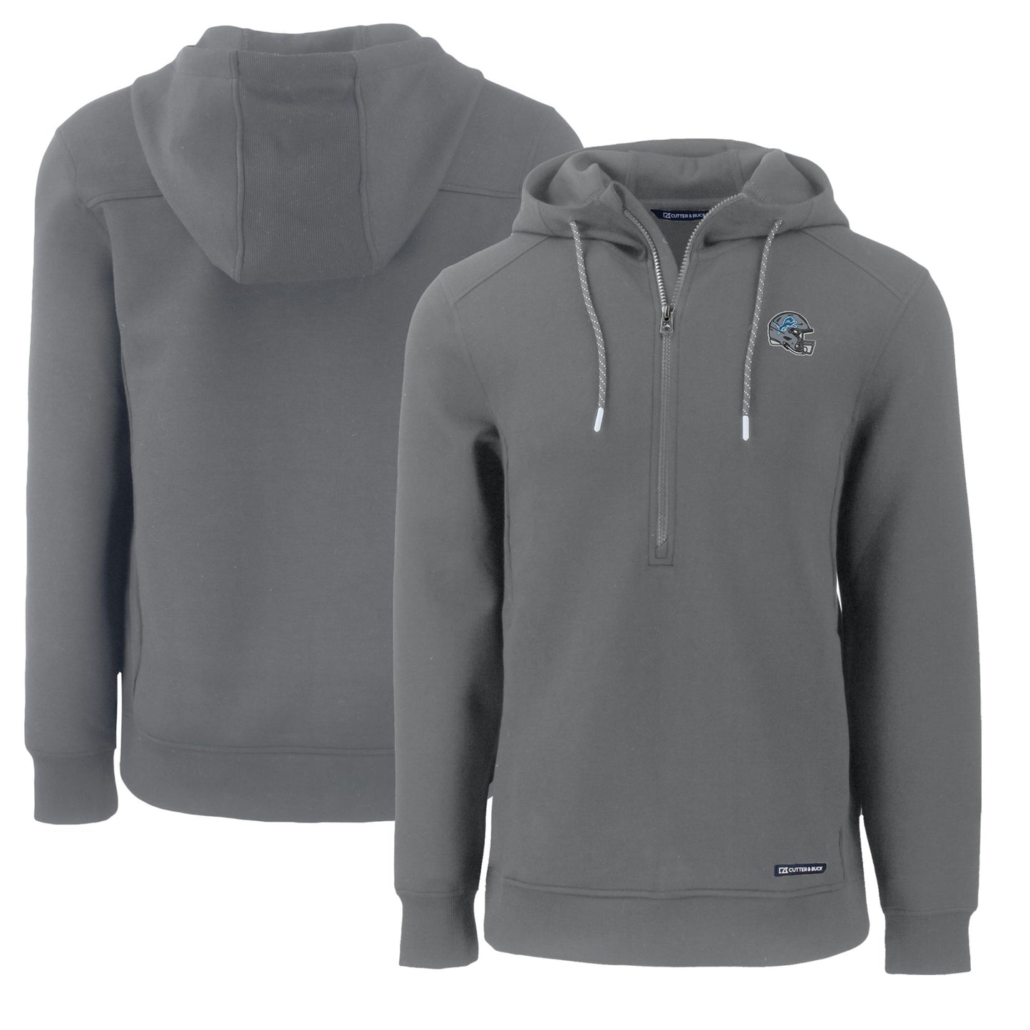 Men's Cutter & Buck Gray Detroit Lions Helmet Roam Eco Half-Zip Recycled Pullover Hoodie