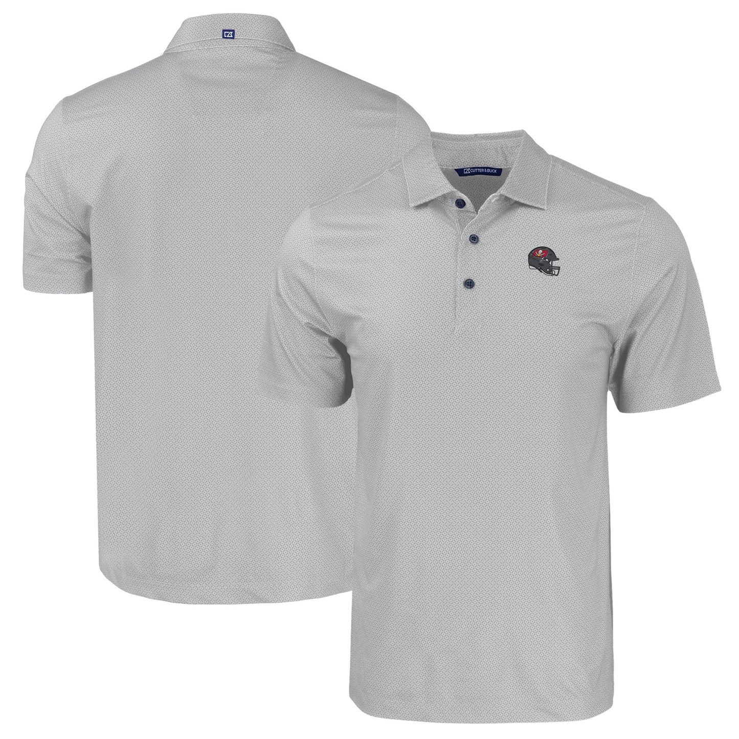 Men's Cutter & Buck Gray Tampa Bay Buccaneers Helmet Big & Tall Pike Eco Tonal Geo Print Stretch Recycled Polo