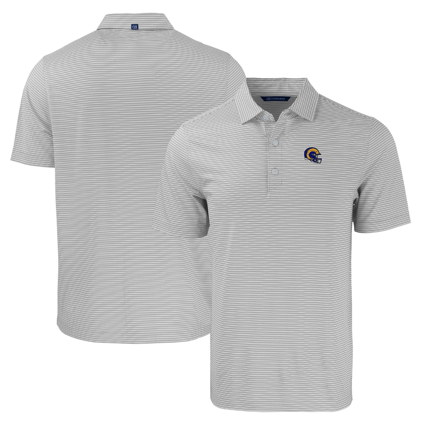 Men's Cutter & Buck Gray/White Los Angeles Rams Helmet Forge Eco Double Stripe Stretch Recycled Polo