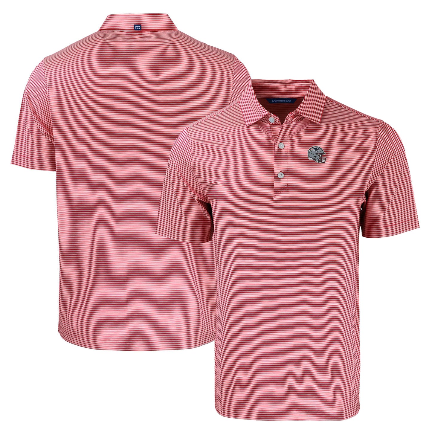 Men's Cutter & Buck Red/White New England Patriots Helmet Forge Eco Double Stripe Stretch Recycled Polo