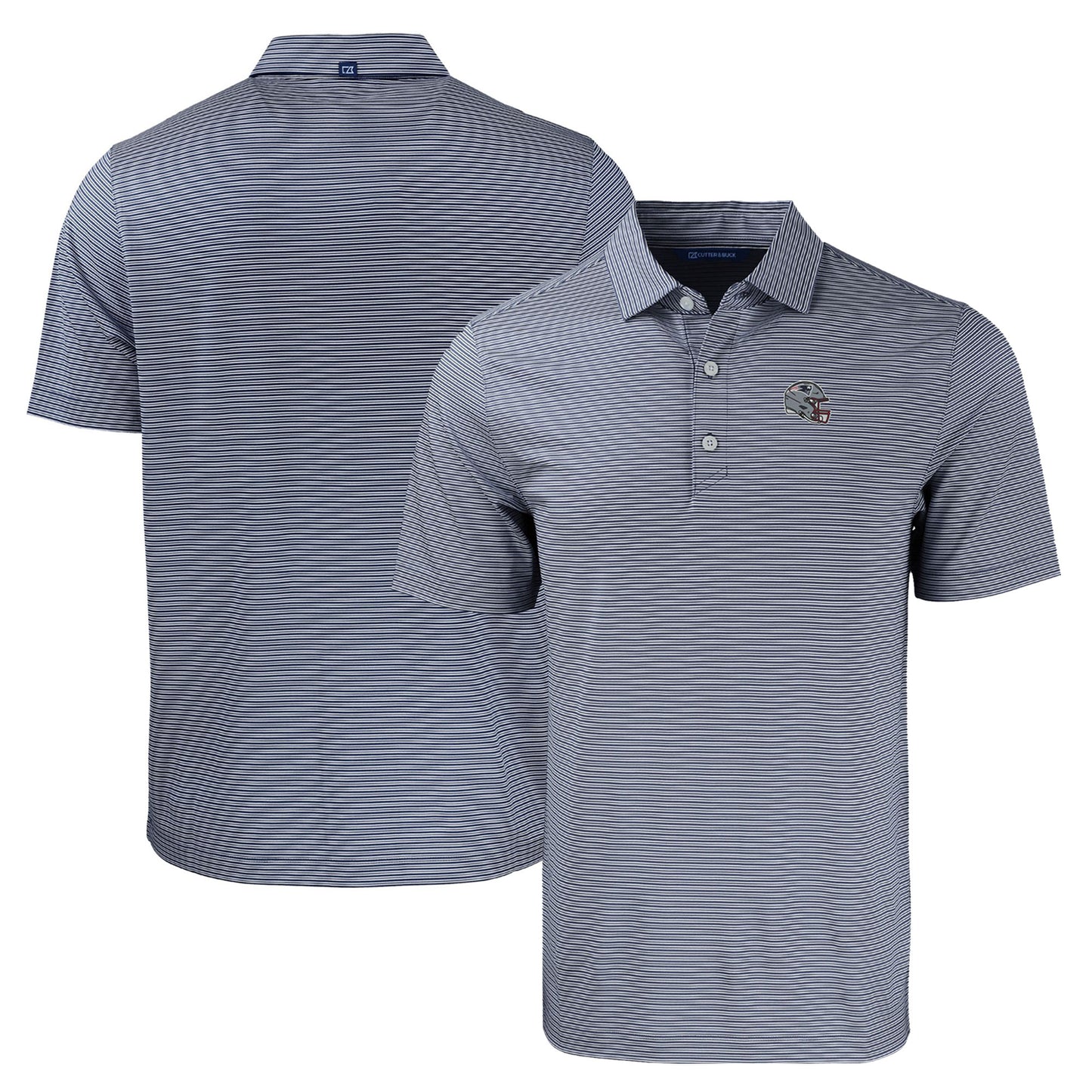 Men's Cutter & Buck Navy/White New England Patriots Helmet Forge Eco Double Stripe Stretch Recycled Polo