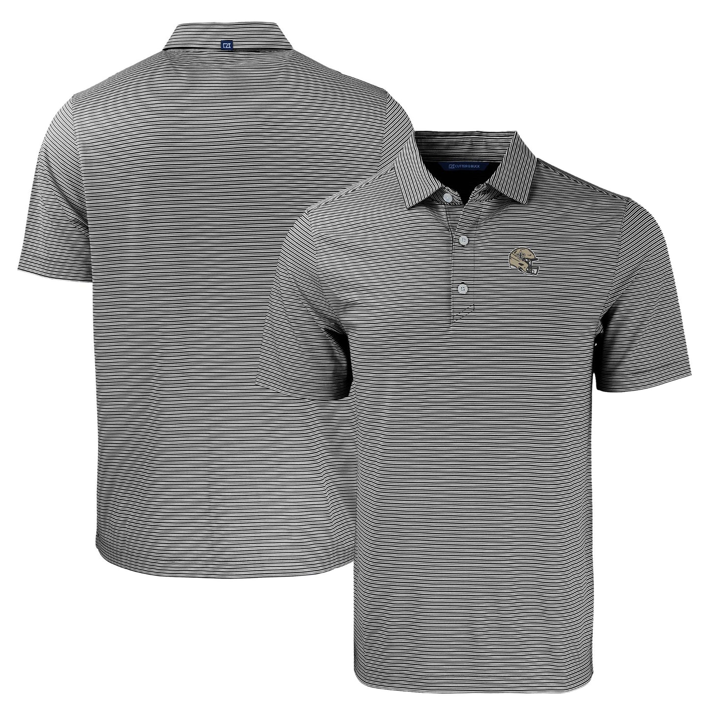Men's Cutter & Buck Black/White New Orleans Saints Helmet Forge Eco Double Stripe Stretch Recycled Polo