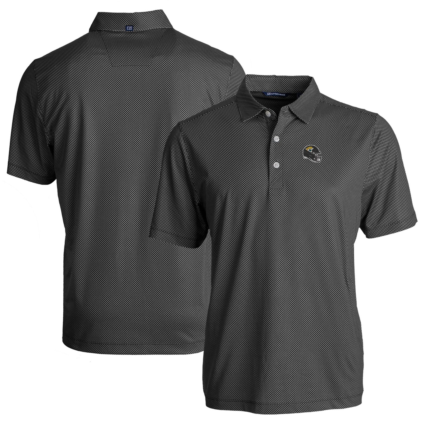 Men's Cutter & Buck Black/White Jacksonville Jaguars Helmet Big & Tall Pike Eco Symmetry Print Stretch Recycled Polo
