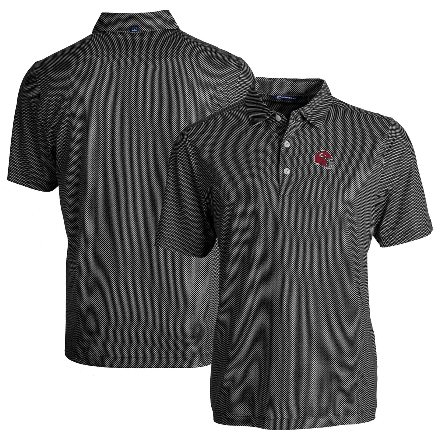 Men's Cutter & Buck Black/White Kansas City Chiefs Helmet Big & Tall Pike Eco Symmetry Print Stretch Recycled Polo