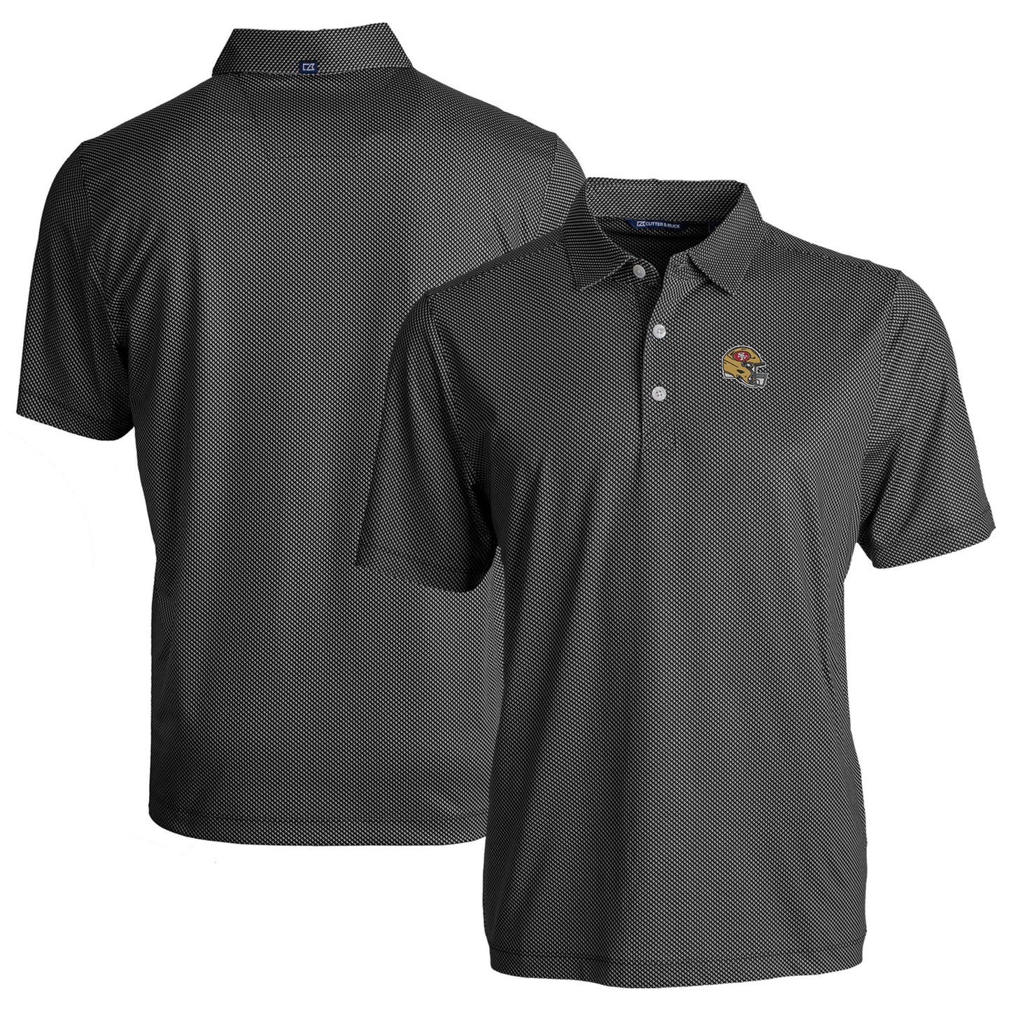 Men's Cutter & Buck Black/White San Francisco 49ers Helmet Big & Tall Pike Eco Symmetry Print Stretch Recycled Polo