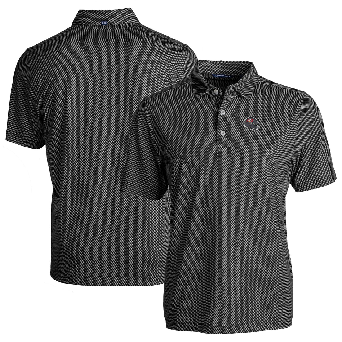 Men's Cutter & Buck Black/White Tampa Bay Buccaneers Helmet Big & Tall Pike Eco Symmetry Print Stretch Recycled Polo