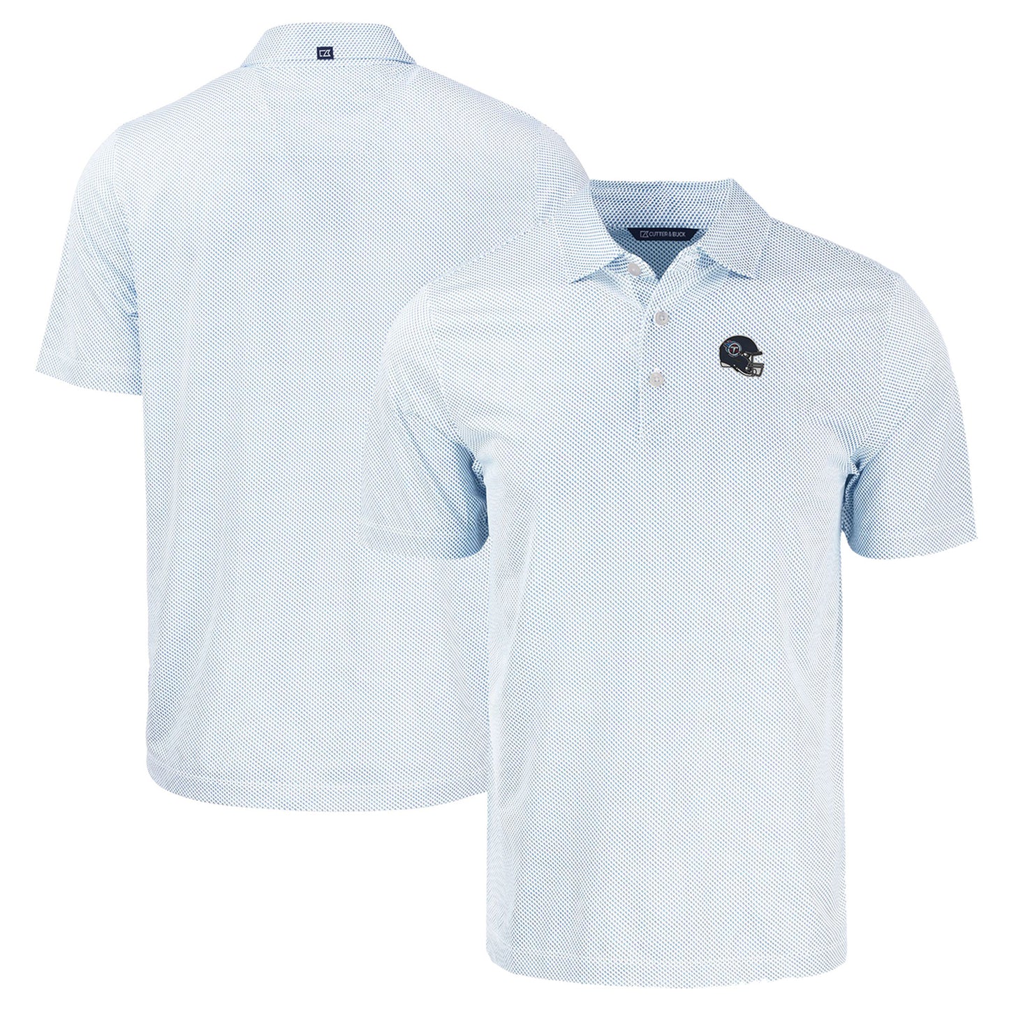Men's Cutter & Buck White/Light Blue Tennessee Titans Helmet Big & Tall Pike Eco Symmetry Print Stretch Recycled Polo