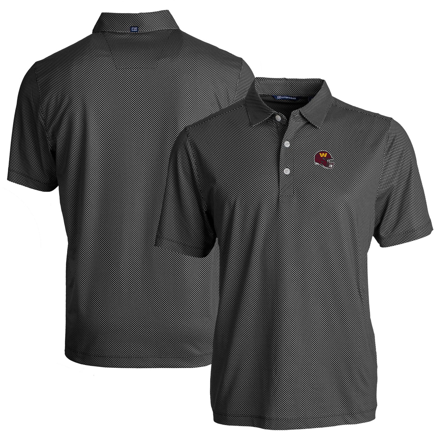 Men's Cutter & Buck Black/White Washington Commanders Helmet Big & Tall Pike Eco Symmetry Print Stretch Recycled Polo