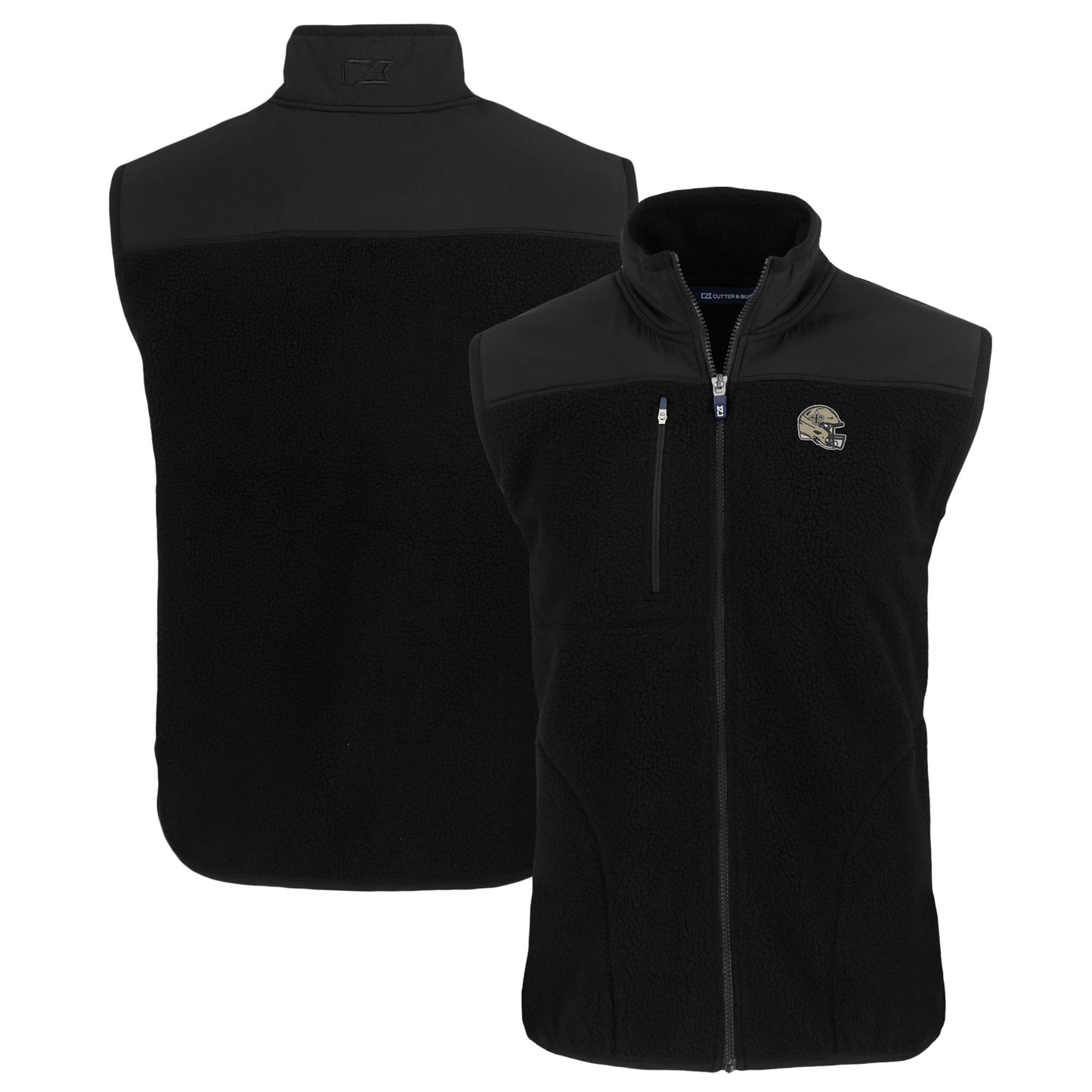 Men's Cutter & Buck Black New Orleans Saints Helmet Big & Tall Cascade Eco Sherpa Fleece Full-Zip Vest