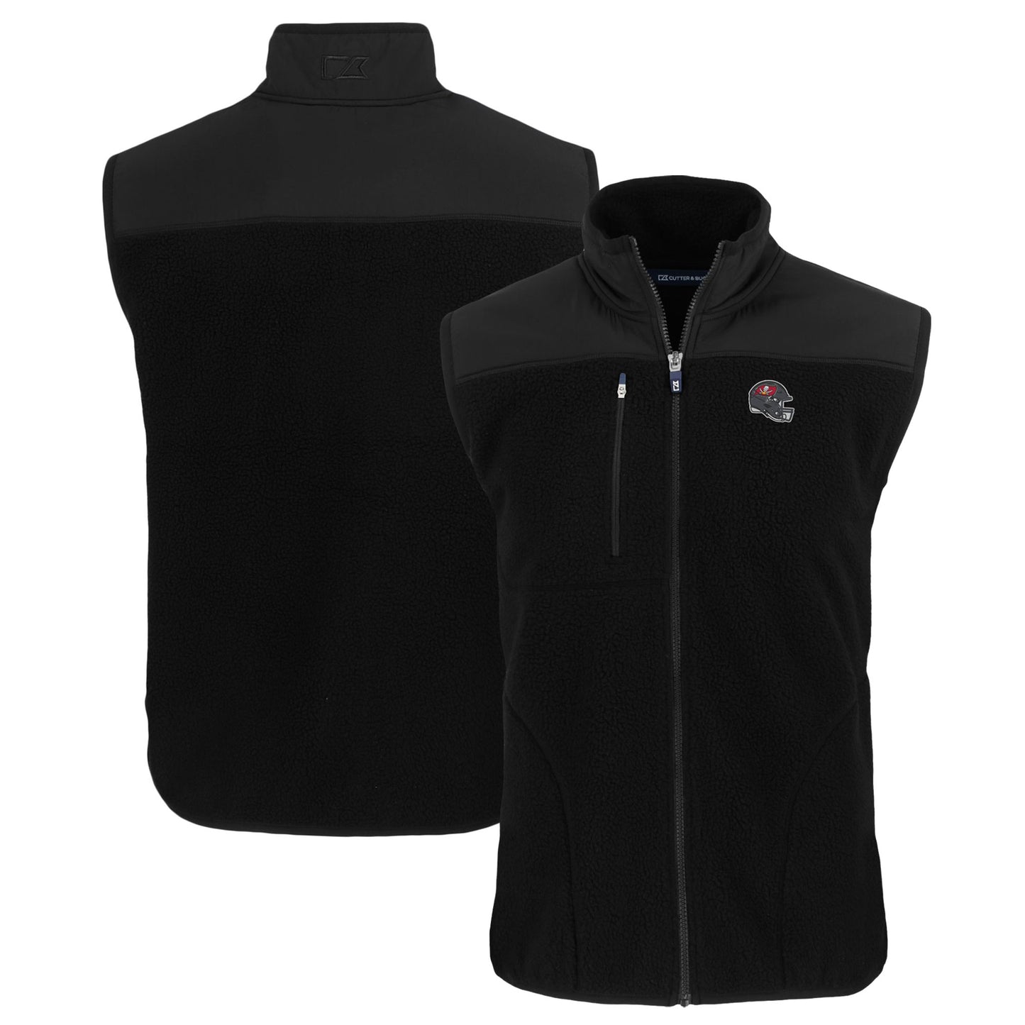 Men's Cutter & Buck Black Tampa Bay Buccaneers Helmet Big & Tall Cascade Eco Sherpa Fleece Full-Zip Vest