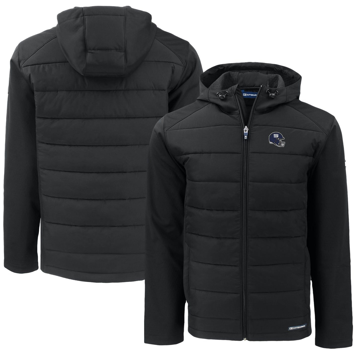 Men's Cutter & Buck Black New York Giants Helmet Big & Tall Evoke Hybrid Eco Softshell Recycled Full-Zip Hoodie Jacket