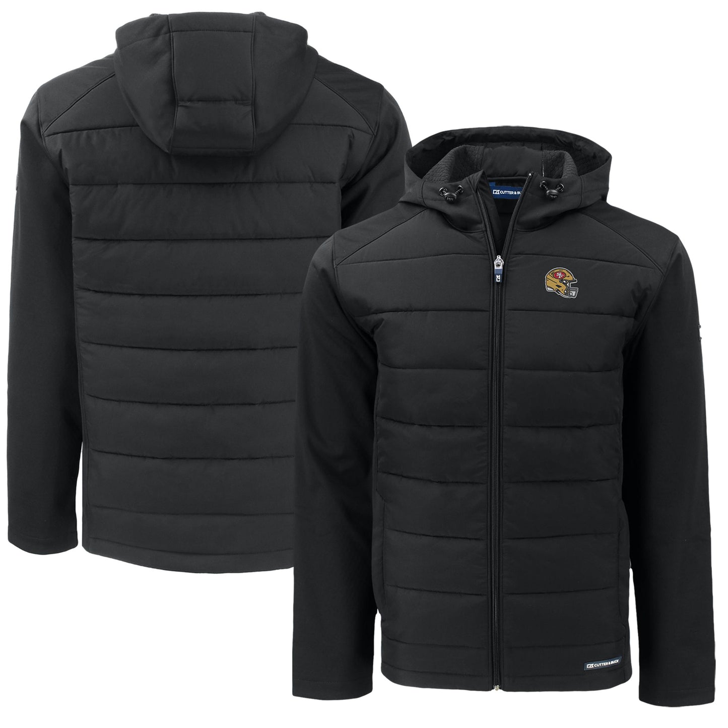 Men's Cutter & Buck Black San Francisco 49ers Helmet Big & Tall Evoke Hybrid Eco Softshell Recycled Full-Zip Jacket