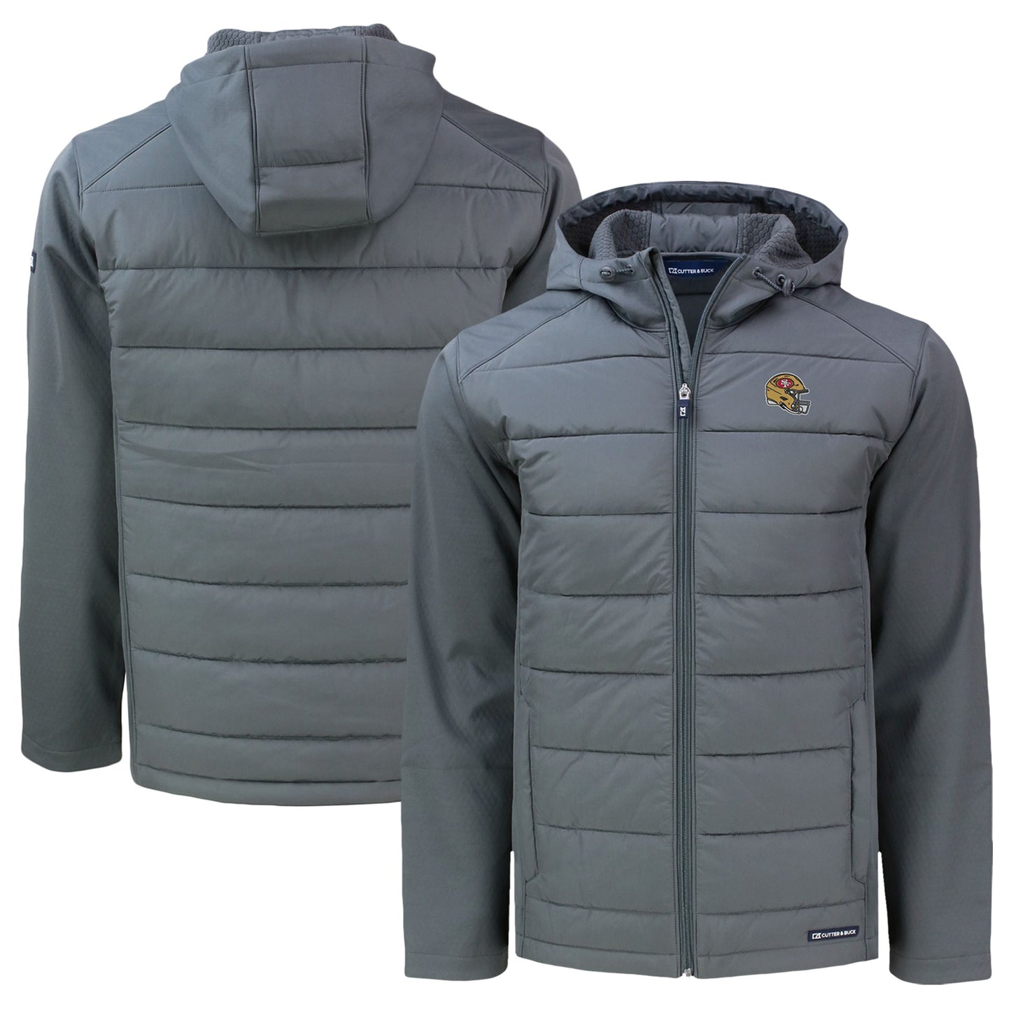 Men's Cutter & Buck Gray San Francisco 49ers Helmet Big & Tall Evoke Hybrid Eco Softshell Recycled Full-Zip Jacket