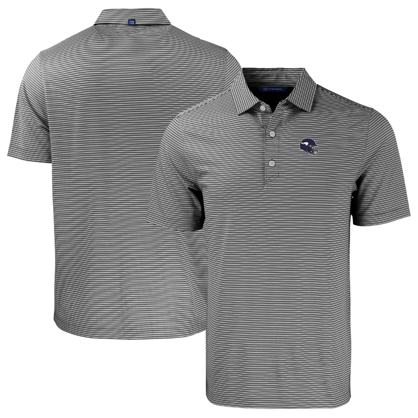Men's Cutter & Buck Black/White Minnesota Vikings Helmet Big & Tall Forge Eco Double Stripe Stretch Recycled Polo