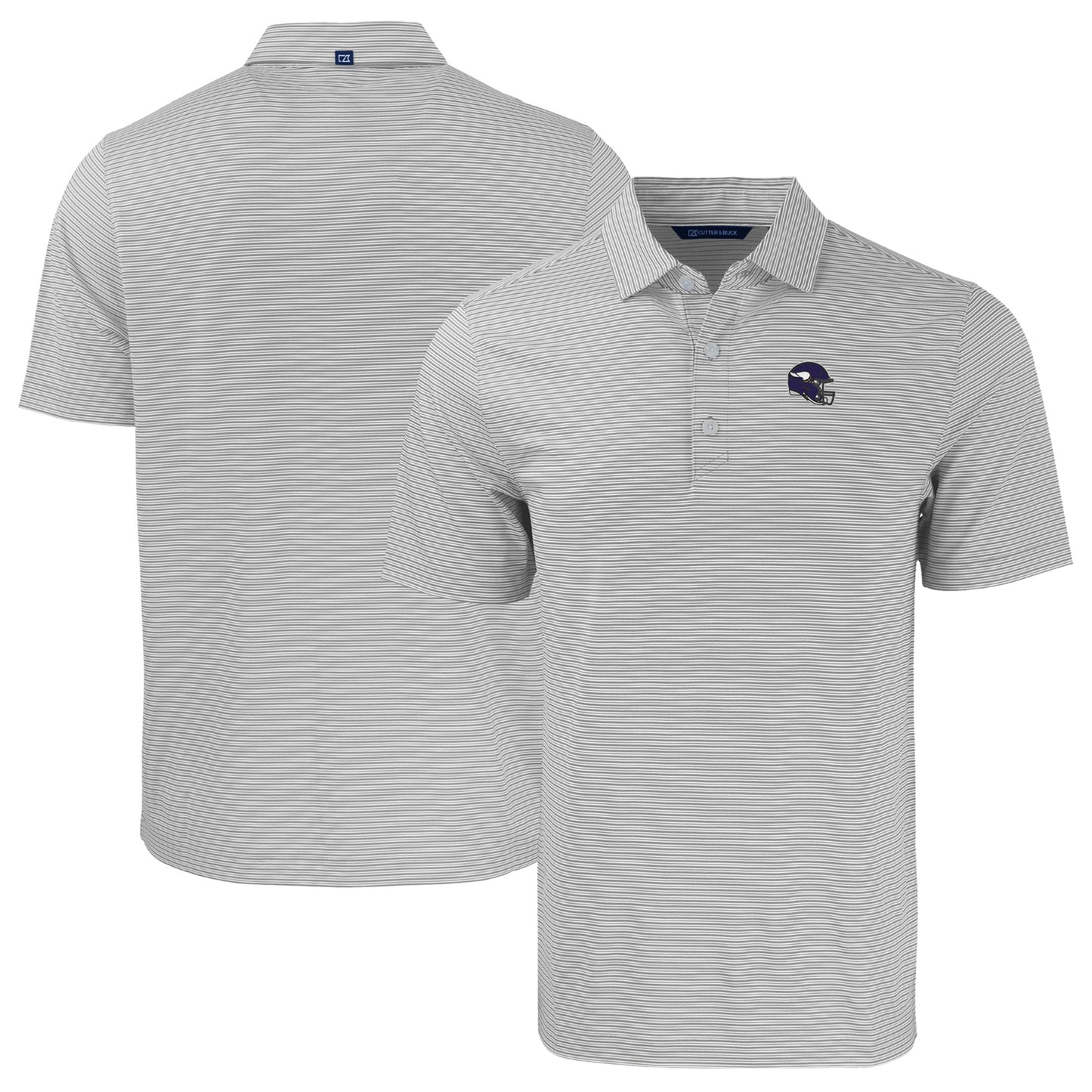 Men's Cutter & Buck Gray/White Minnesota Vikings Helmet Big & Tall Forge Eco Double Stripe Stretch Recycled Polo