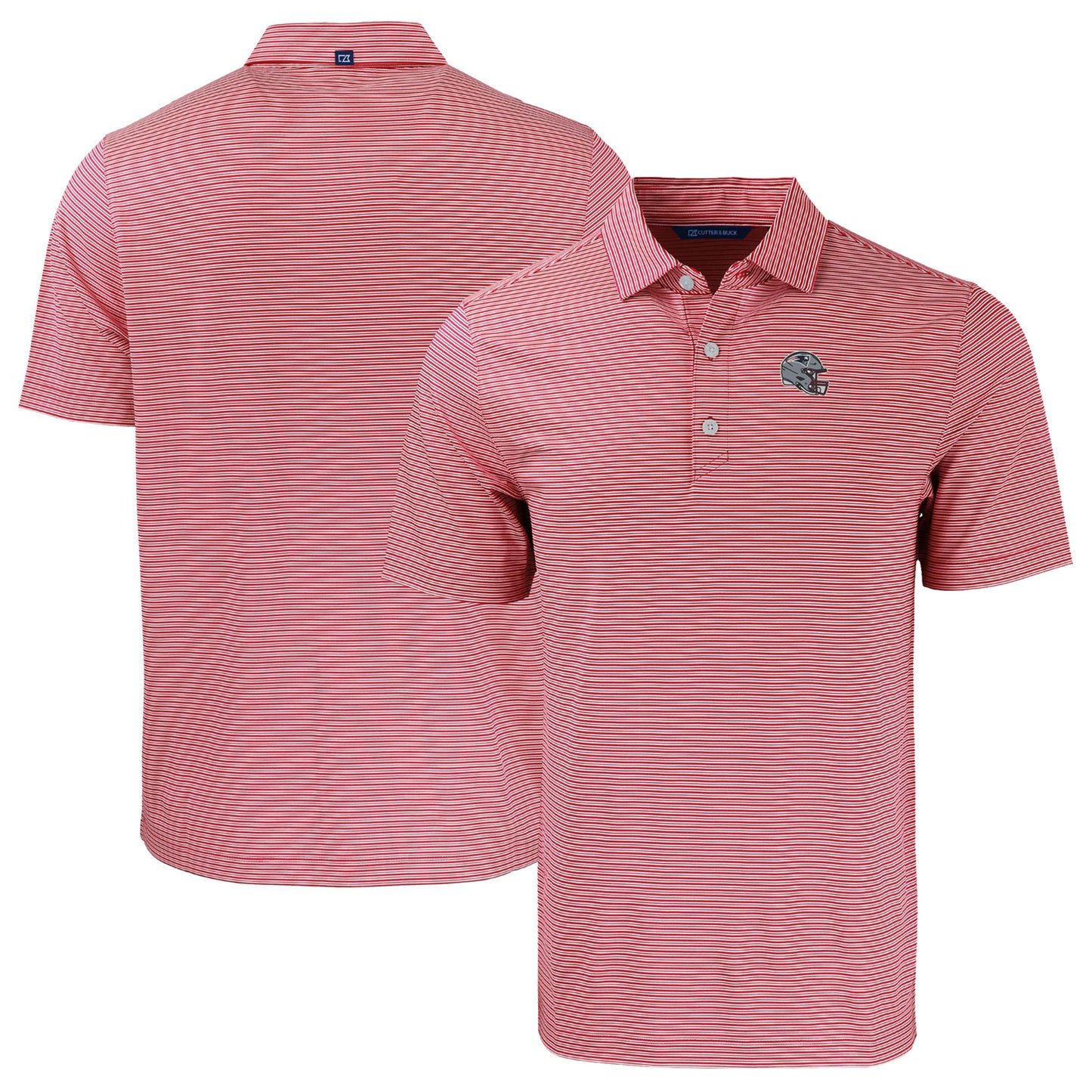 Men's Cutter & Buck Red/White New England Patriots Helmet Big & Tall Forge Eco Double Stripe Stretch Recycled Polo