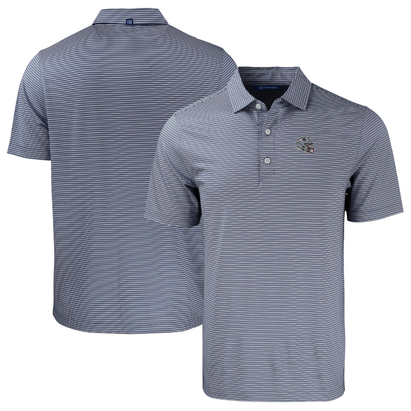 Men's Cutter & Buck Navy/White New England Patriots Helmet Big & Tall Forge Eco Double Stripe Stretch Recycled Polo