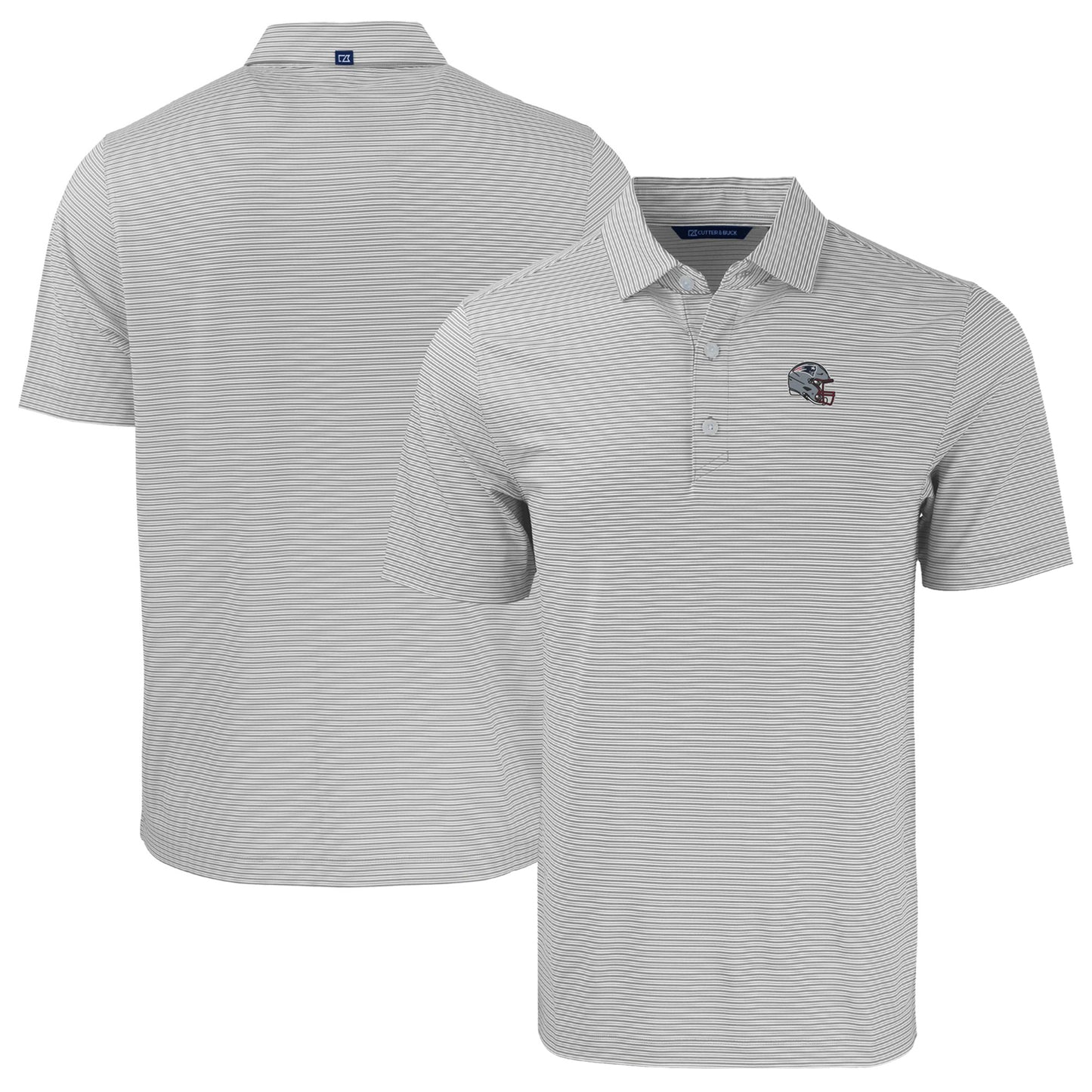 Men's Cutter & Buck Gray/White New England Patriots Helmet Big & Tall Forge Eco Double Stripe Stretch Recycled Polo