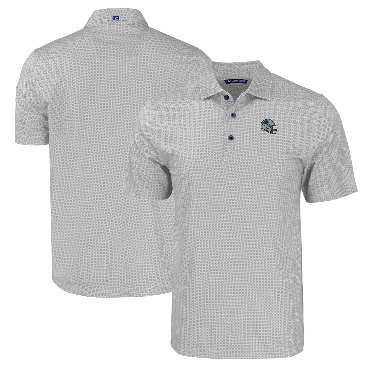 Men's Cutter & Buck Gray Carolina Panthers Helmet Big & Tall Pike Eco Tonal Geo Print Stretch Recycled Polo