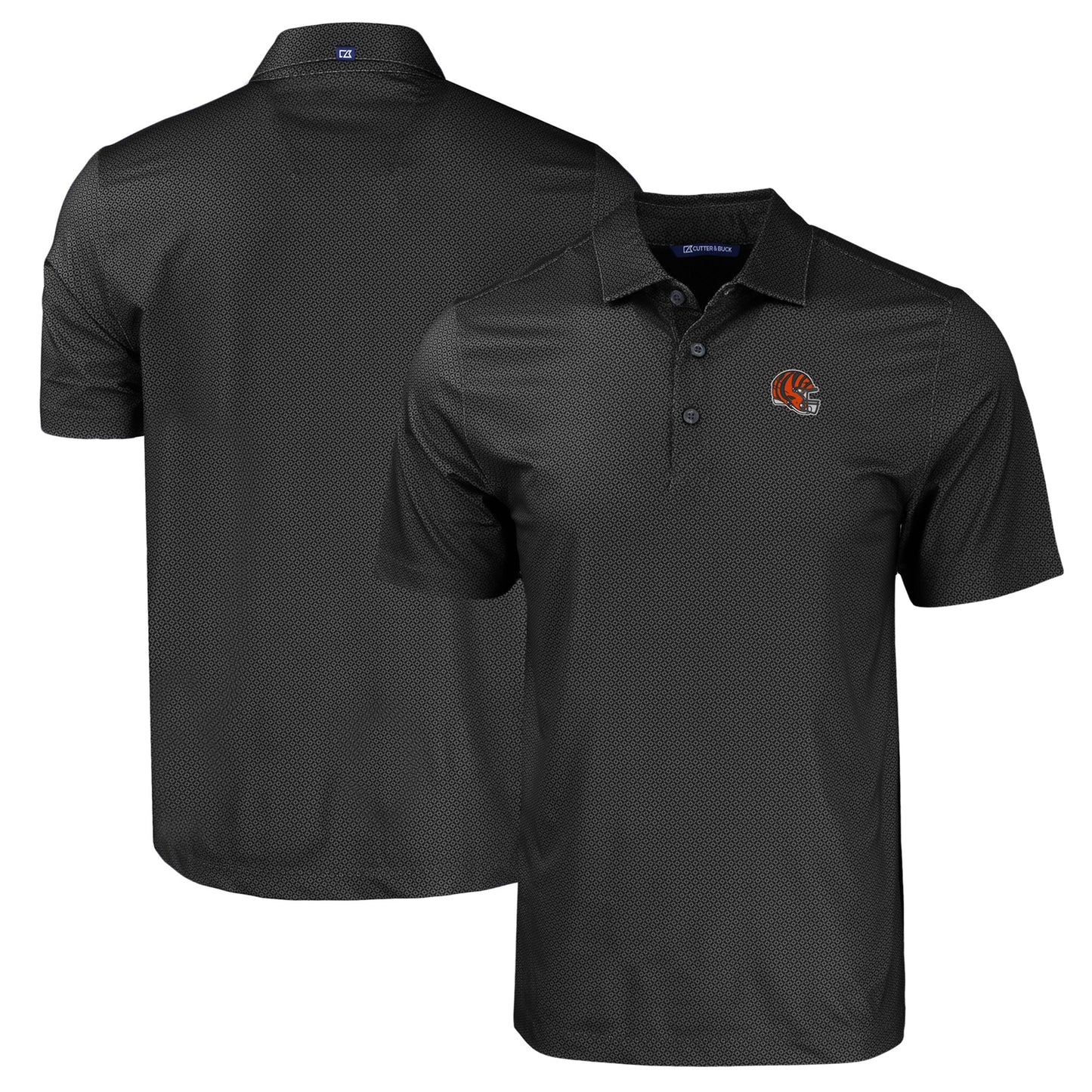 Men's Cutter & Buck Black Cincinnati Bengals Helmet Big & Tall Pike Eco Tonal Geo Print Stretch Recycled Polo