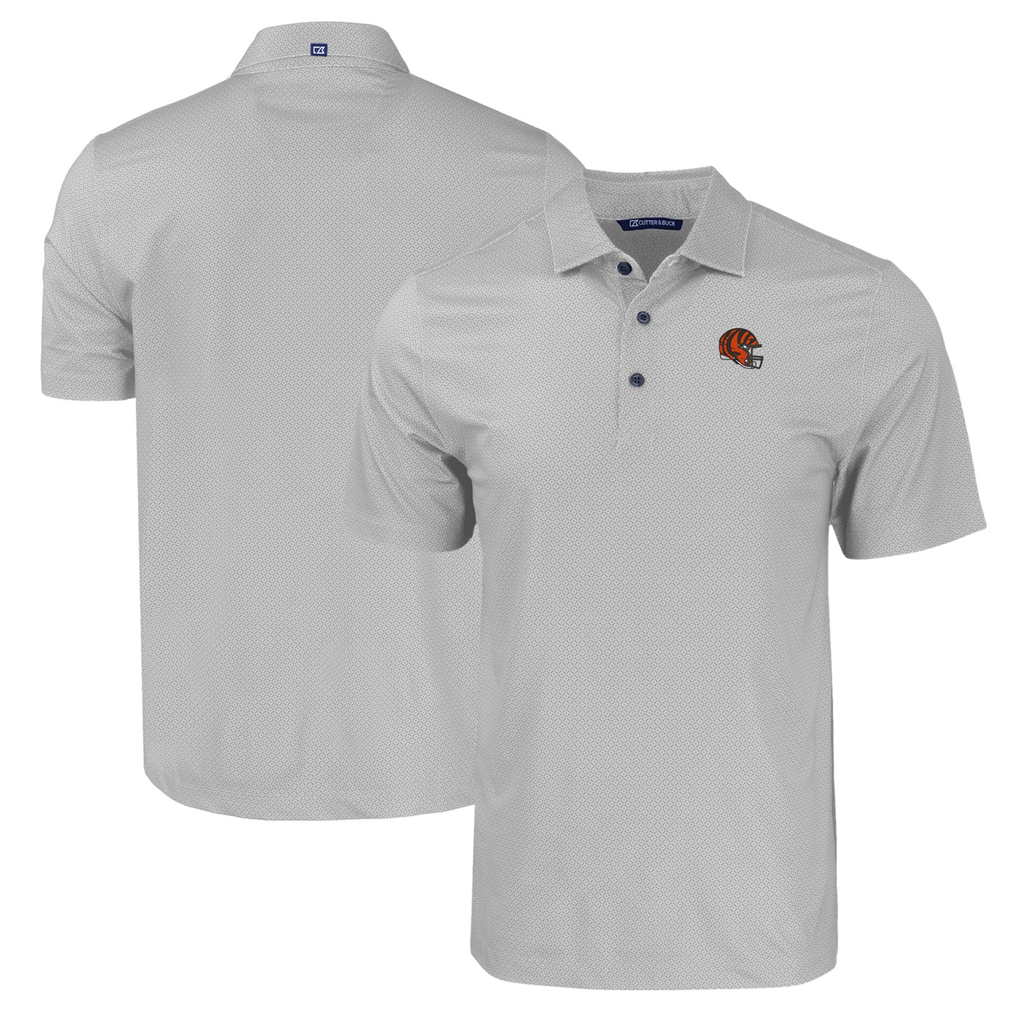 Men's Cutter & Buck Gray Cincinnati Bengals Helmet Big & Tall Pike Eco Tonal Geo Print Stretch Recycled Polo