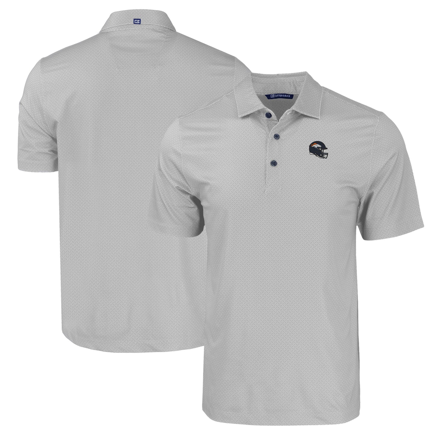 Men's Cutter & Buck Gray Denver Broncos Helmet Big & Tall Pike Eco Tonal Geo Print Stretch Recycled Polo