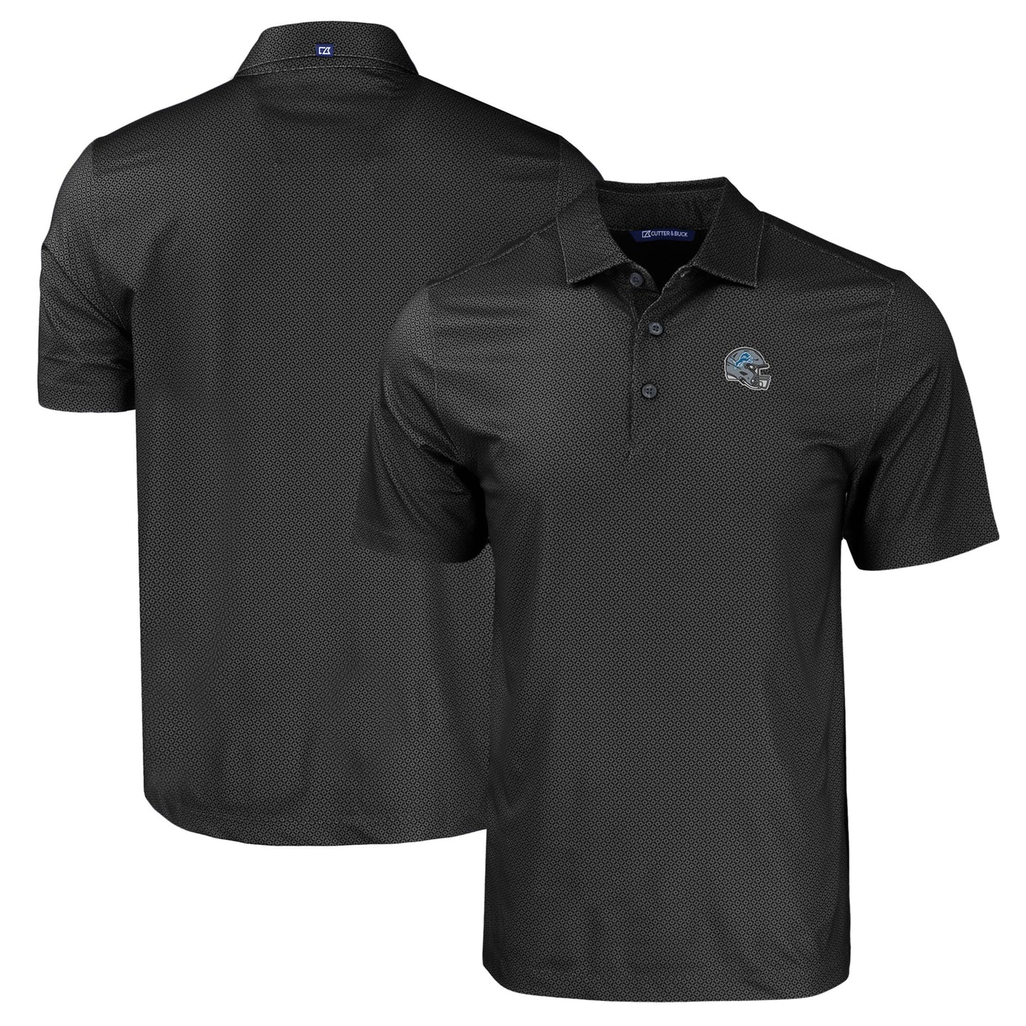 Men's Cutter & Buck Black Detroit Lions Helmet Big & Tall Pike Eco Tonal Geo Print Stretch Recycled Polo