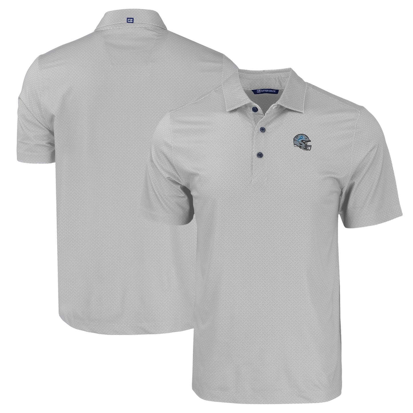Men's Cutter & Buck Gray Detroit Lions Helmet Big & Tall Pike Eco Tonal Geo Print Stretch Recycled Polo