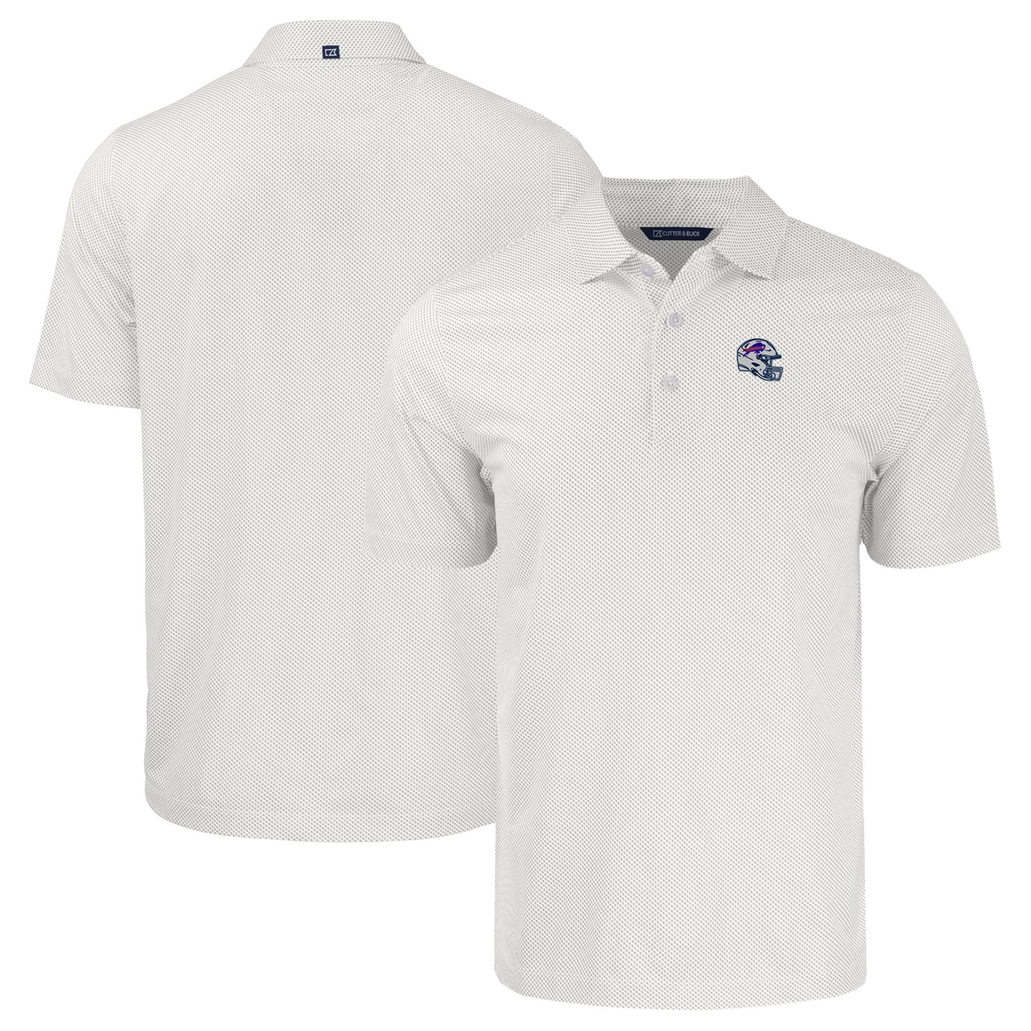 Men's Cutter & Buck White Buffalo Bills Helmet Big & Tall Pike Eco Symmetry Print Stretch Recycled Polo