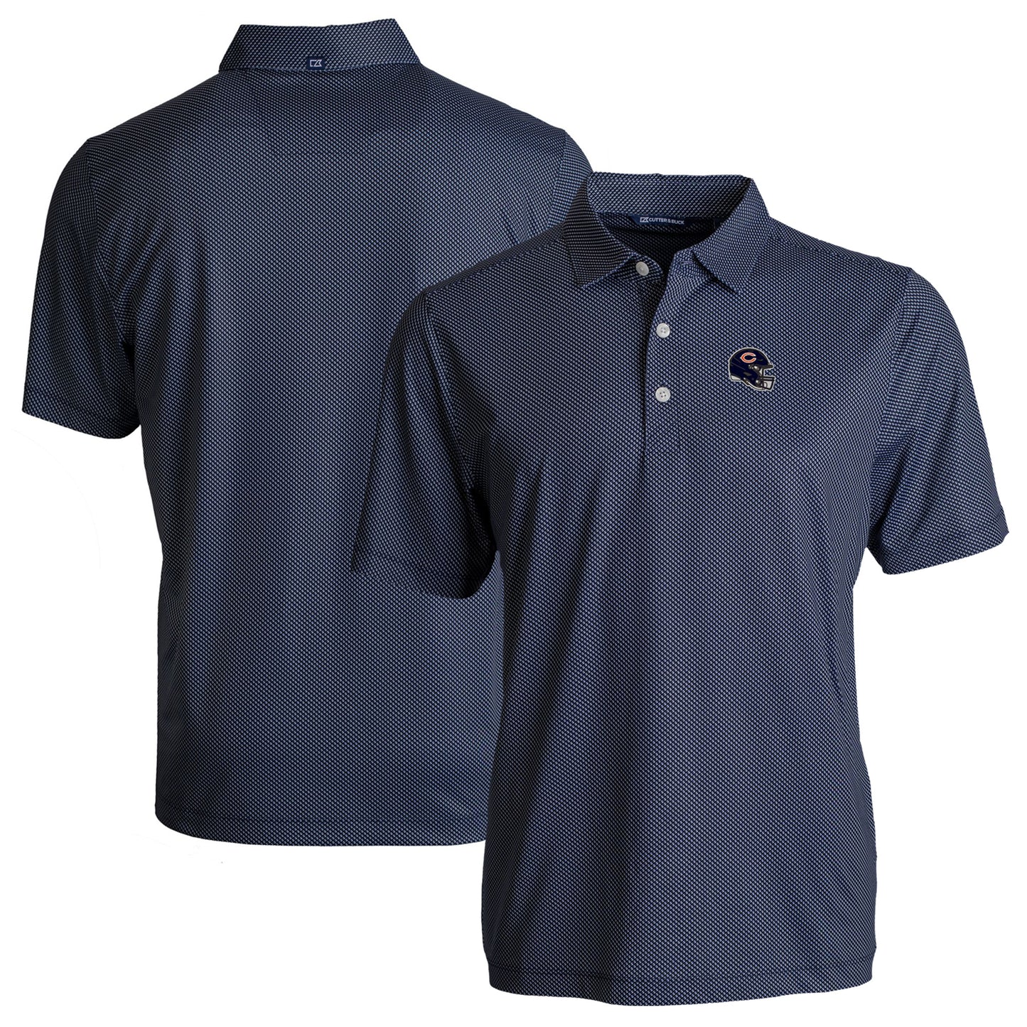 Men's Cutter & Buck Navy Chicago Bears Helmet Big & Tall Pike Eco Symmetry Print Stretch Recycled Polo