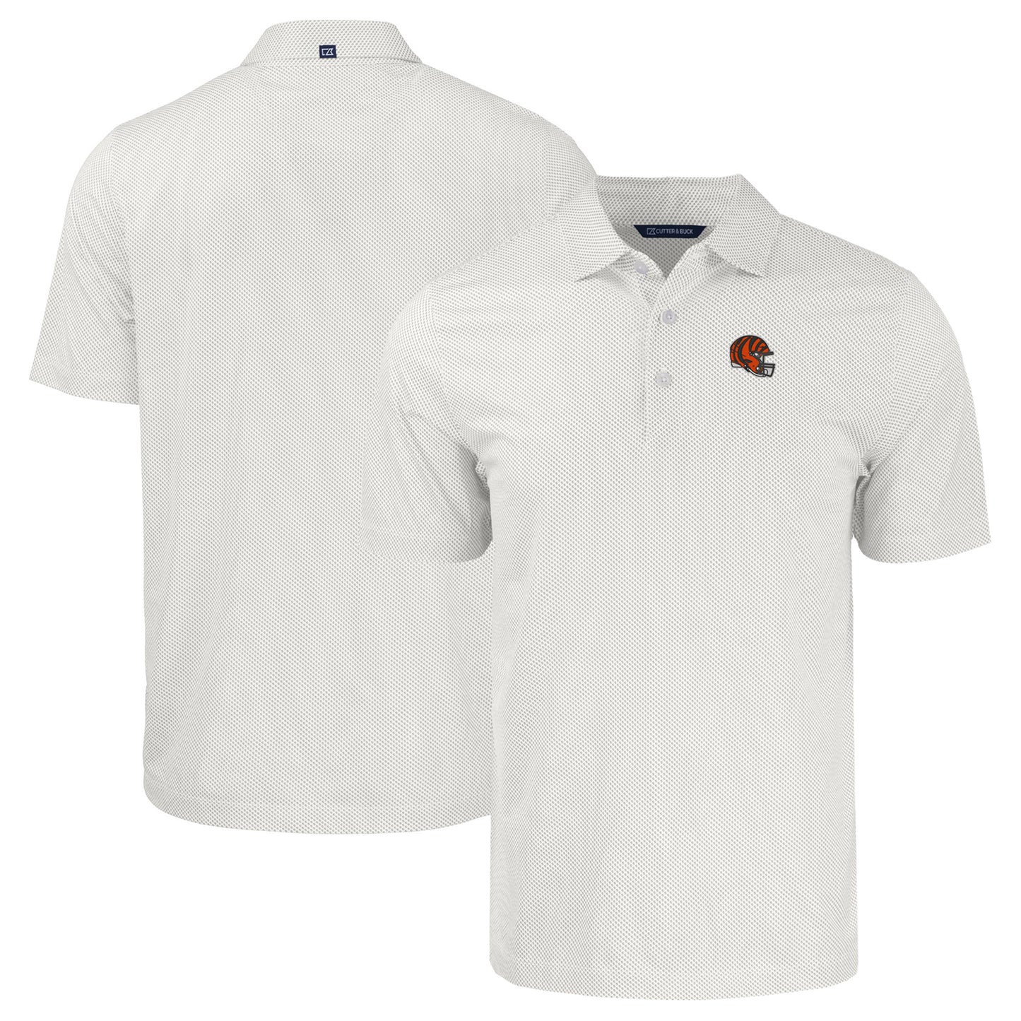 Men's Cutter & Buck White Cincinnati Bengals Helmet Big & Tall Pike Eco Symmetry Print Stretch Recycled Polo