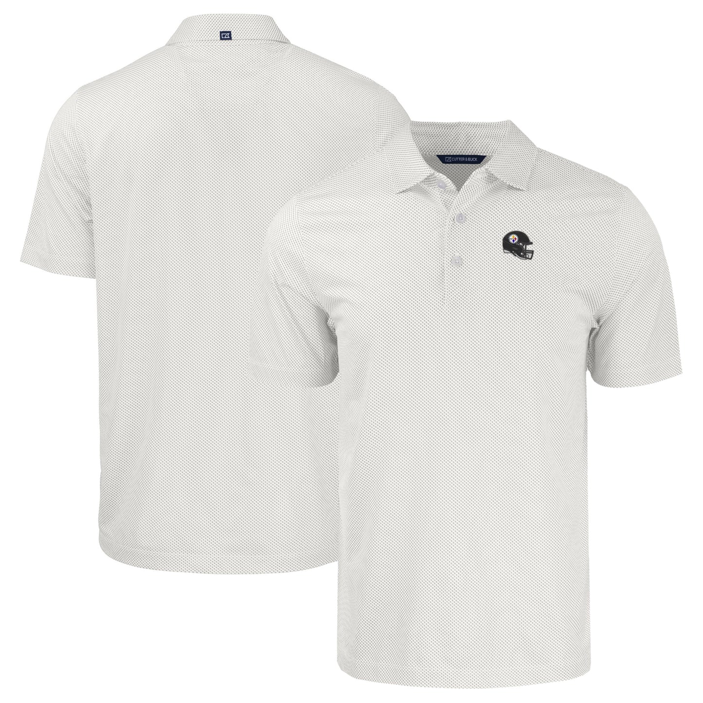 Men's Cutter & Buck White Pittsburgh Steelers Helmet Big & Tall Pike Eco Symmetry Print Stretch Recycled Polo