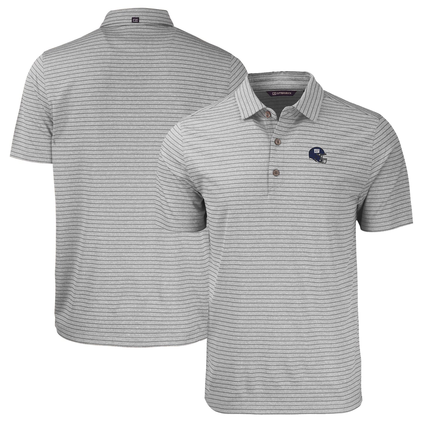 Men's Cutter & Buck Heather Gray New York Giants Helmet Big & Tall Forge Eco Heather Stripe Stretch Recycled Polo