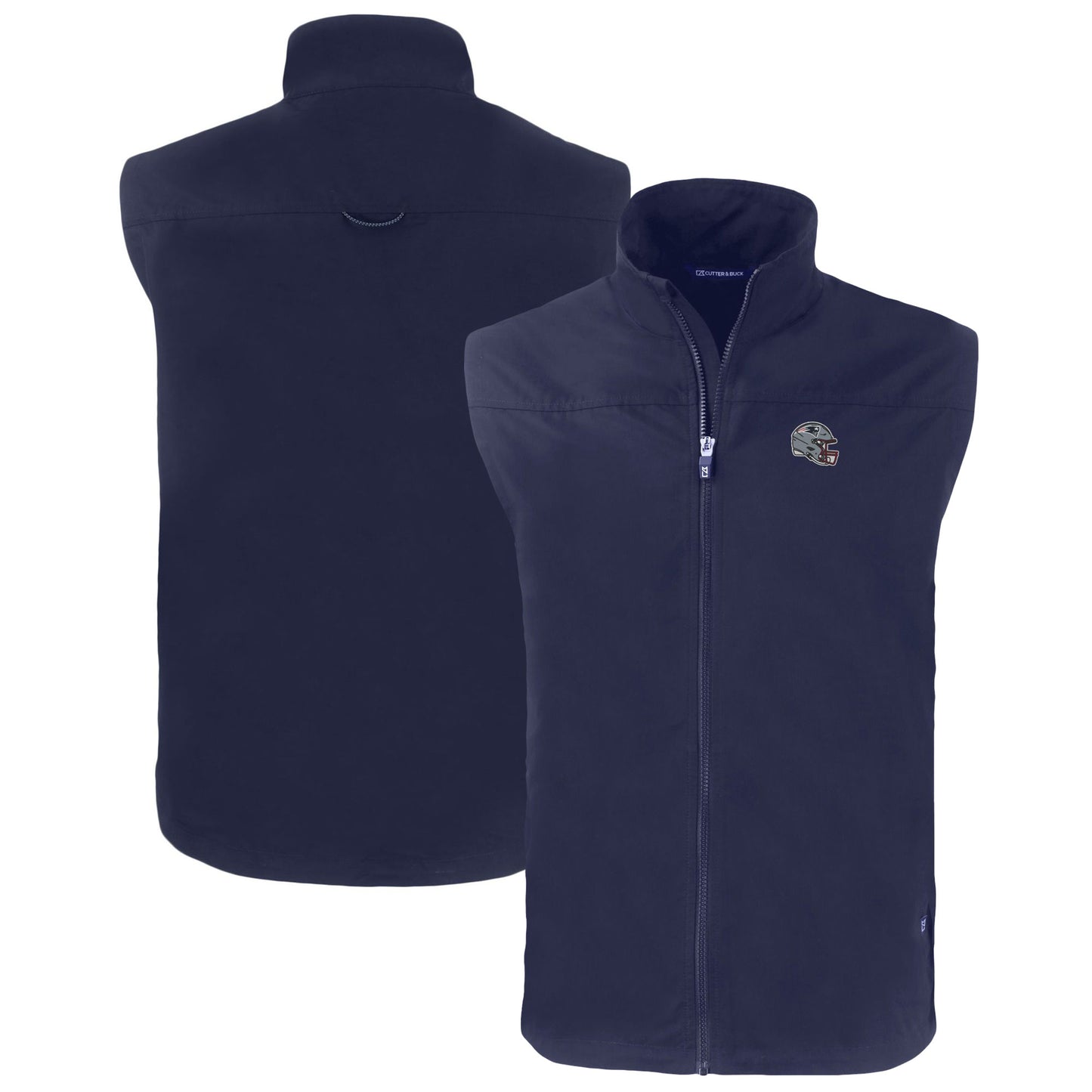 Men's Cutter & Buck Navy New England Patriots Helmet Big & Tall Charter Eco Full-Zip Vest