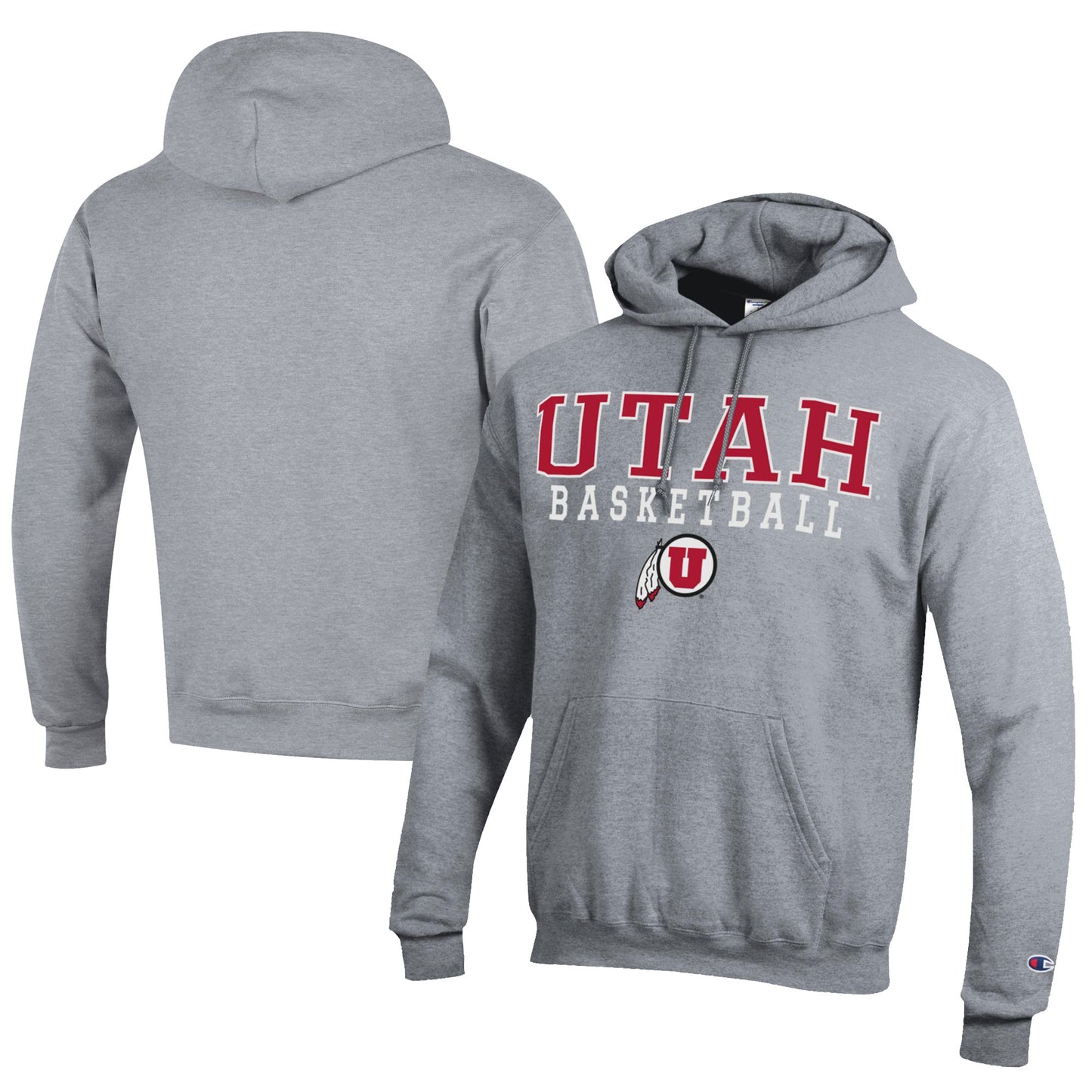 Men's Champion Gray Utah Utes Stacked Logo Basketball Eco Powerblend Pullover Hoodie