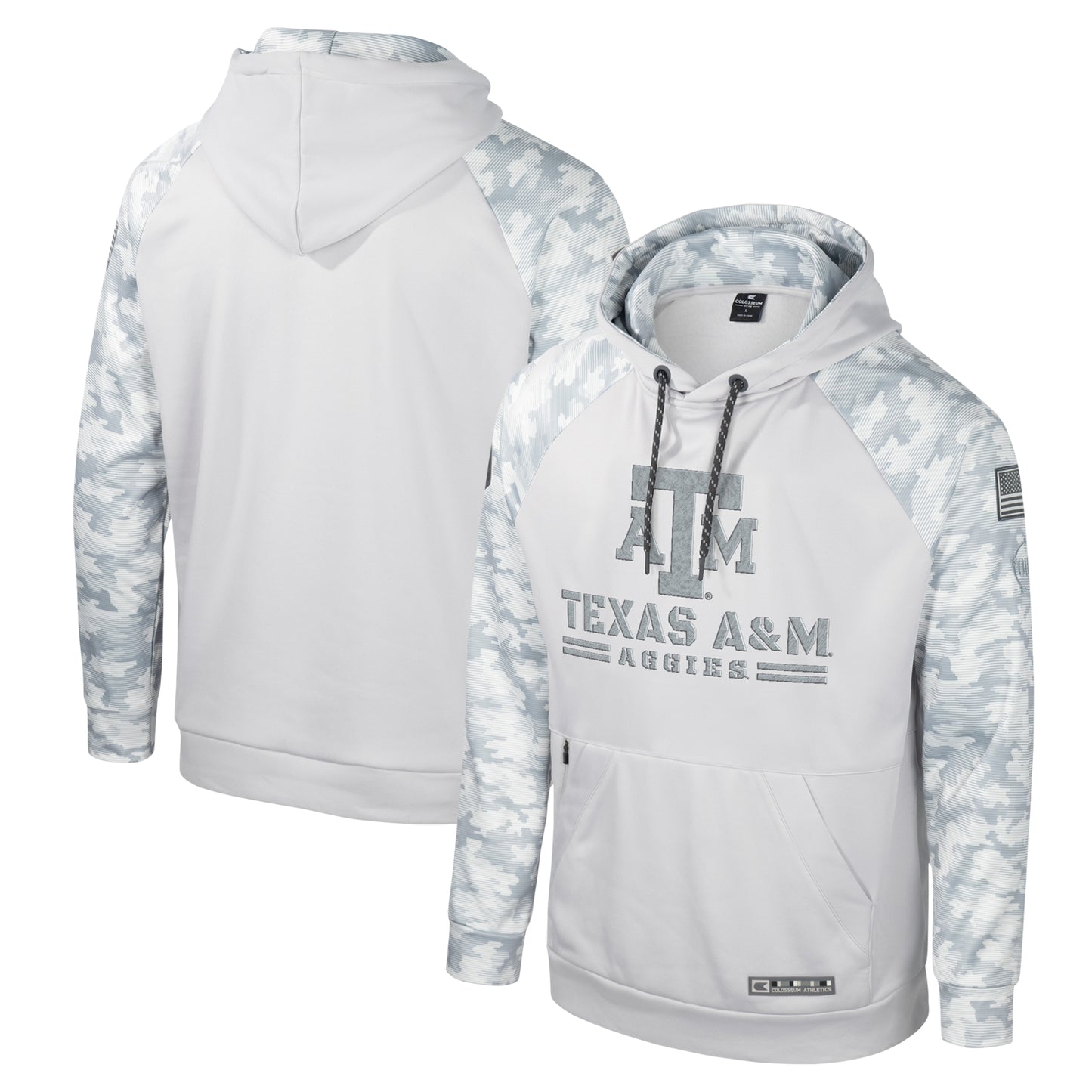 Men's Colosseum Gray Texas A&M Aggies OHT Military Appreciation Ice Raglan Pullover Hoodie