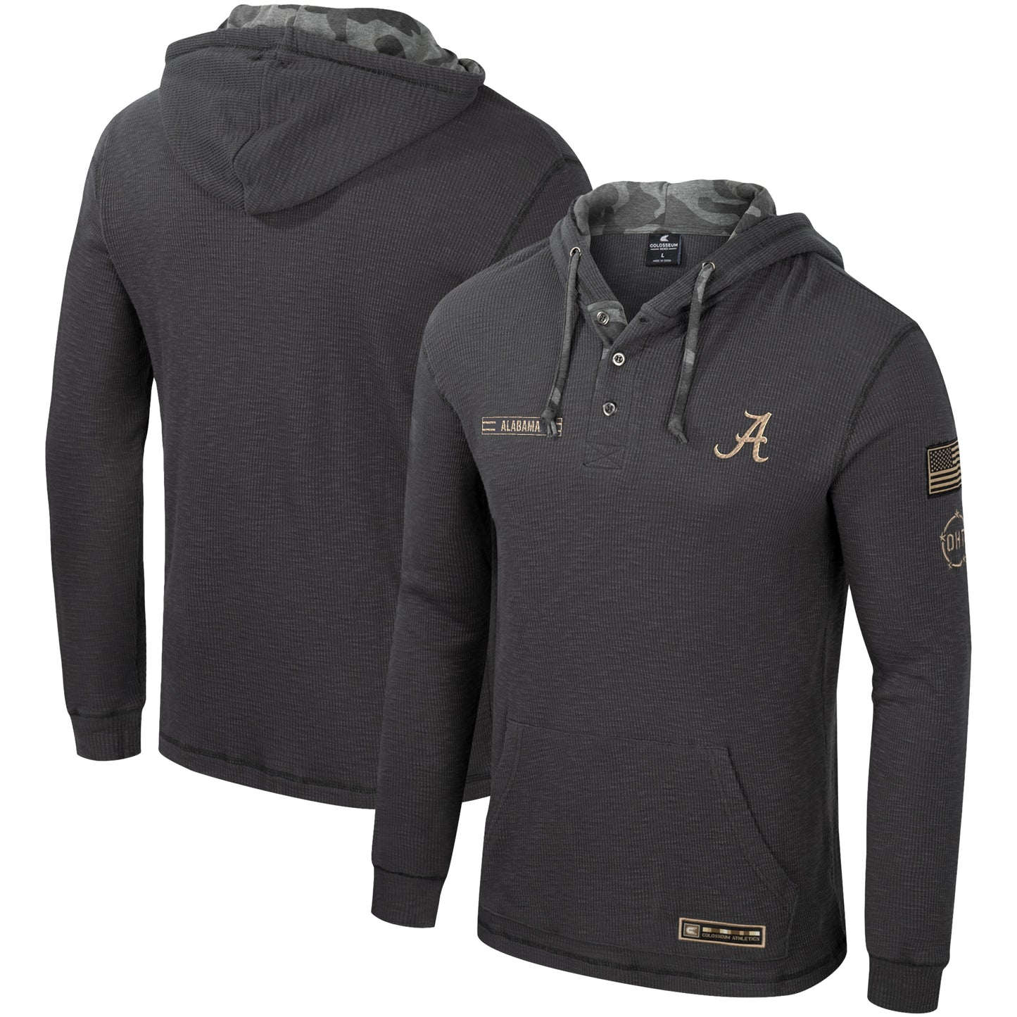 Men's Colosseum Charcoal Alabama Crimson Tide OHT Military Appreciation Henley Pullover Hoodie