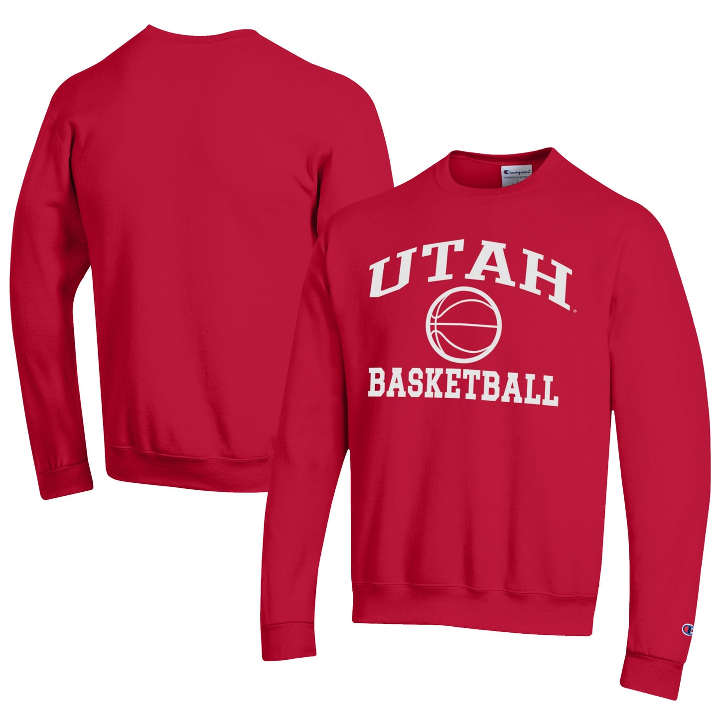 Men's Champion Red Utah Utes Icon Logo Basketball Eco Powerblend Pullover Sweatshirt