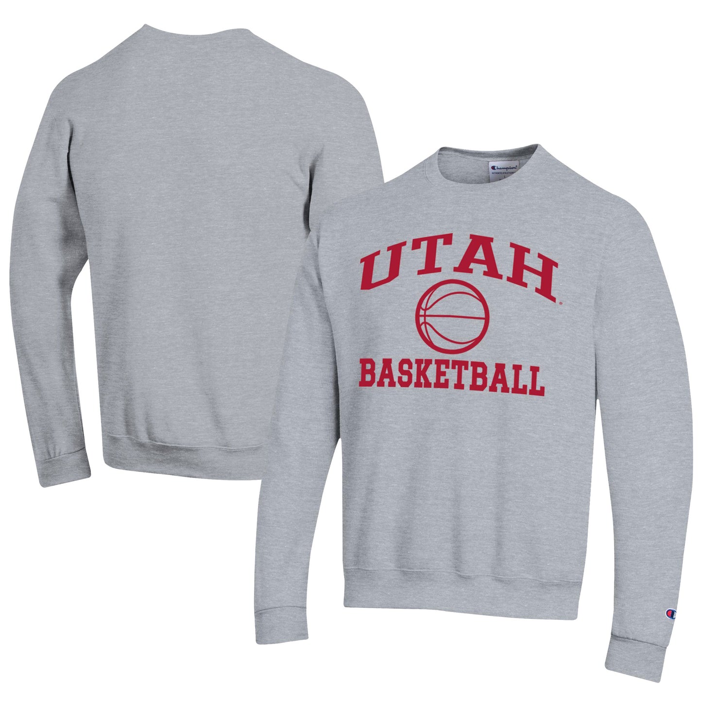 Men's Champion Gray Utah Utes Icon Logo Basketball Eco Powerblend Pullover Sweatshirt