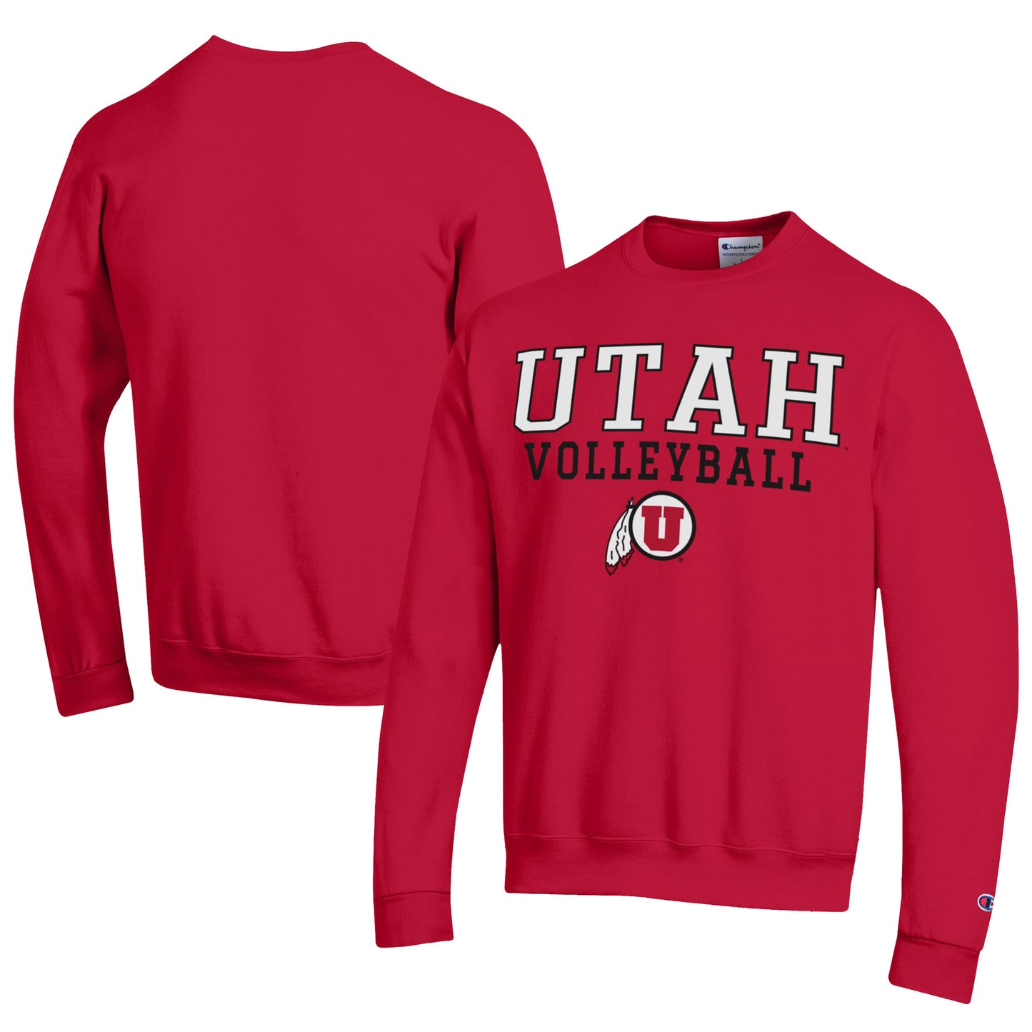 Men's Champion Red Utah Utes Stacked Logo Volleyball Eco Powerblend Pullover Sweatshirt