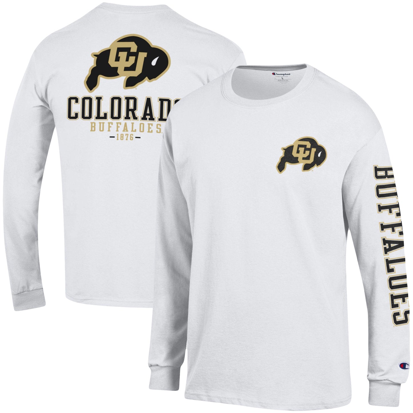 Men's Champion White Colorado Buffaloes Team Stack 3-Hit Long Sleeve T-Shirt