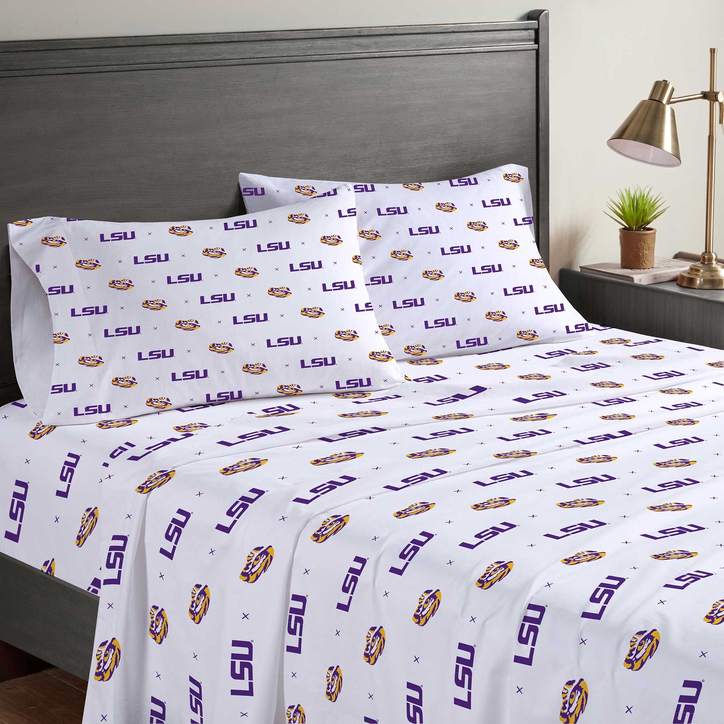 Pegasus LSU Tigers Four-Piece Queen Sheet Set
